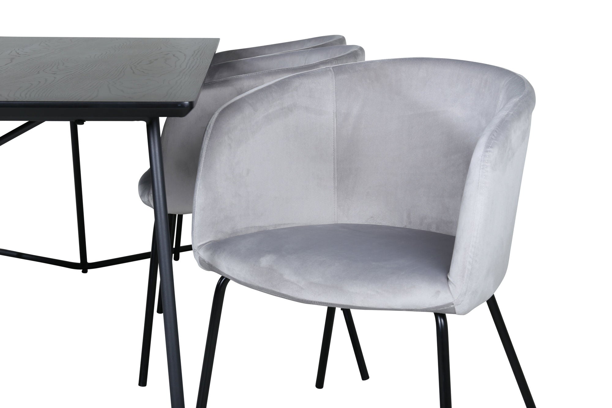 Venture Home Petra spisebord - Black / Black Veneer+Berit stol - Black / Light Grey Velvet_6