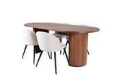 Venture Home Bianca Oval spisebord , Walnut Black Veneer+Velvet Stitches stol , Black Beige Velvet_4