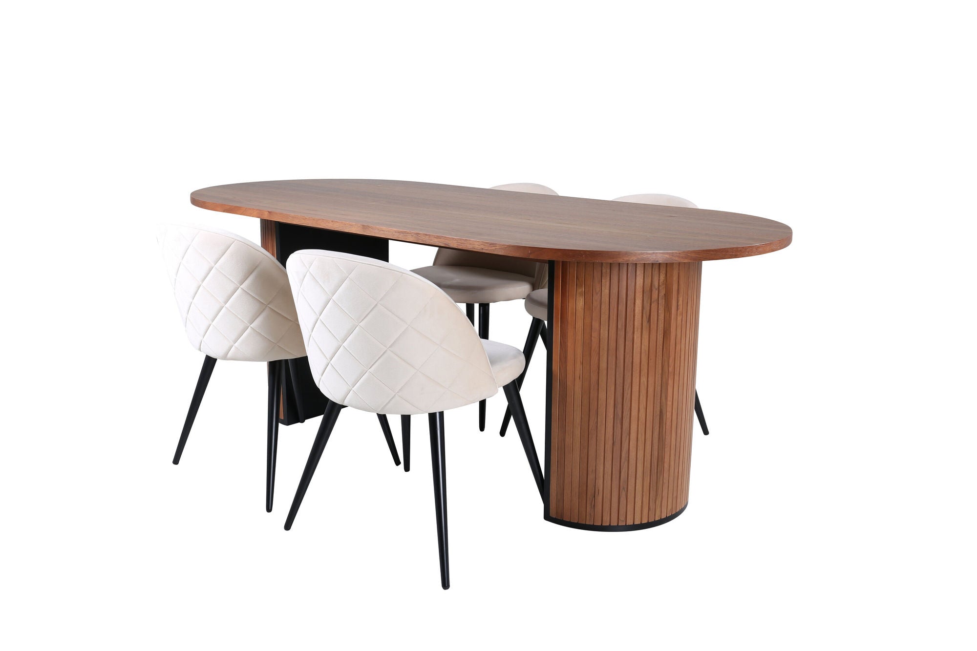 Venture Home Bianca Oval spisebord , Walnut Black Veneer+Velvet Stitches stol , Black Beige Velvet_4
