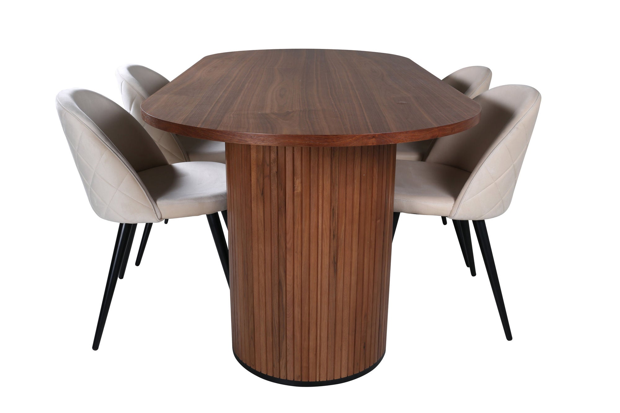 Venture Home Bianca Oval spisebord , Walnut Black Veneer+Velvet Stitches stol , Black Beige Velvet_4