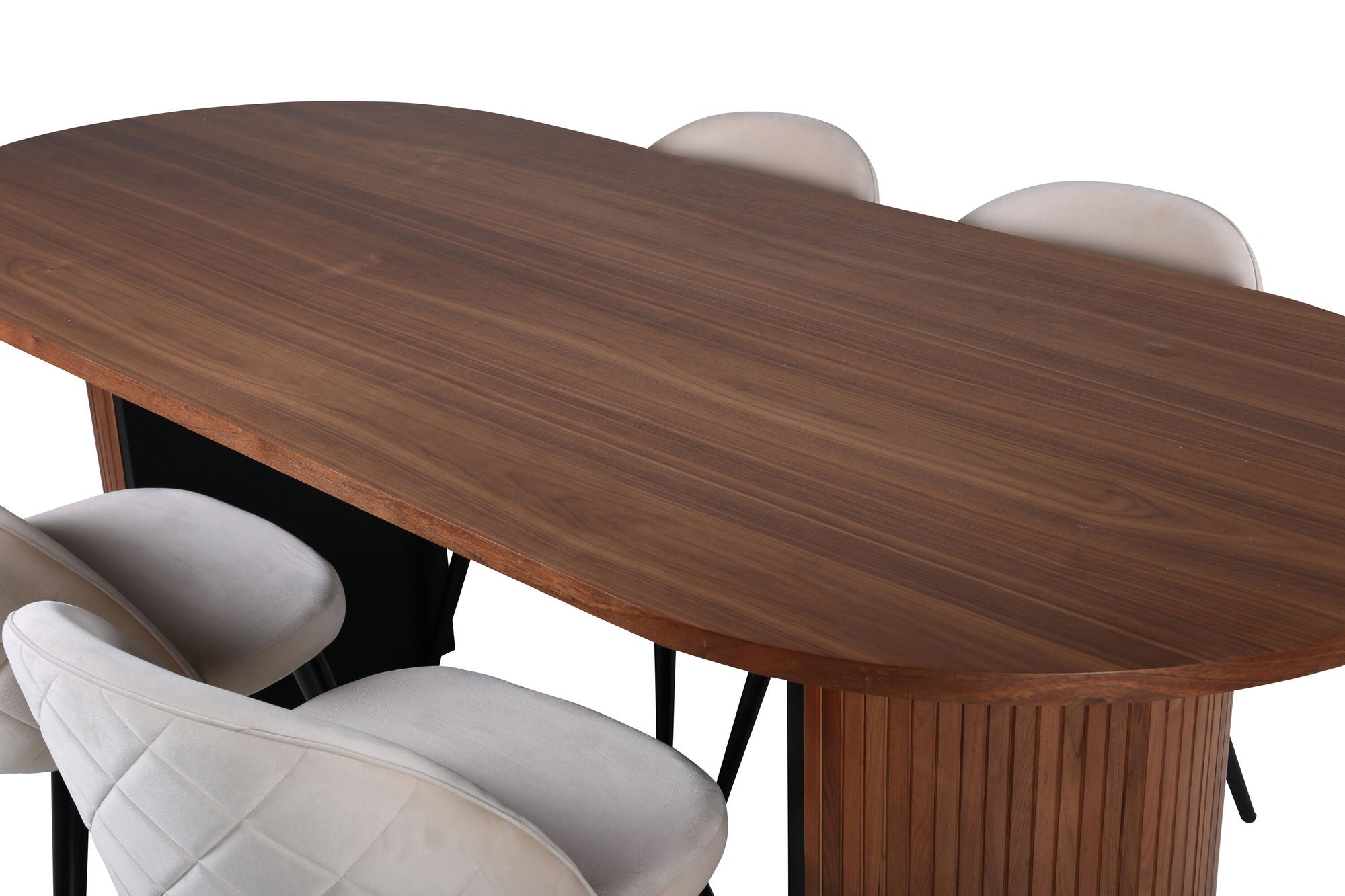Venture Home Bianca Oval spisebord , Walnut Black Veneer+Velvet Stitches stol , Black Beige Velvet_4