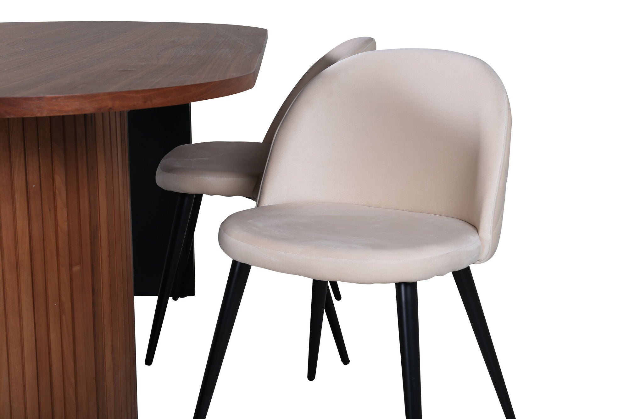 Venture Home Bianca Oval spisebord , Walnut Black Veneer+Velvet Stitches stol , Black Beige Velvet_4