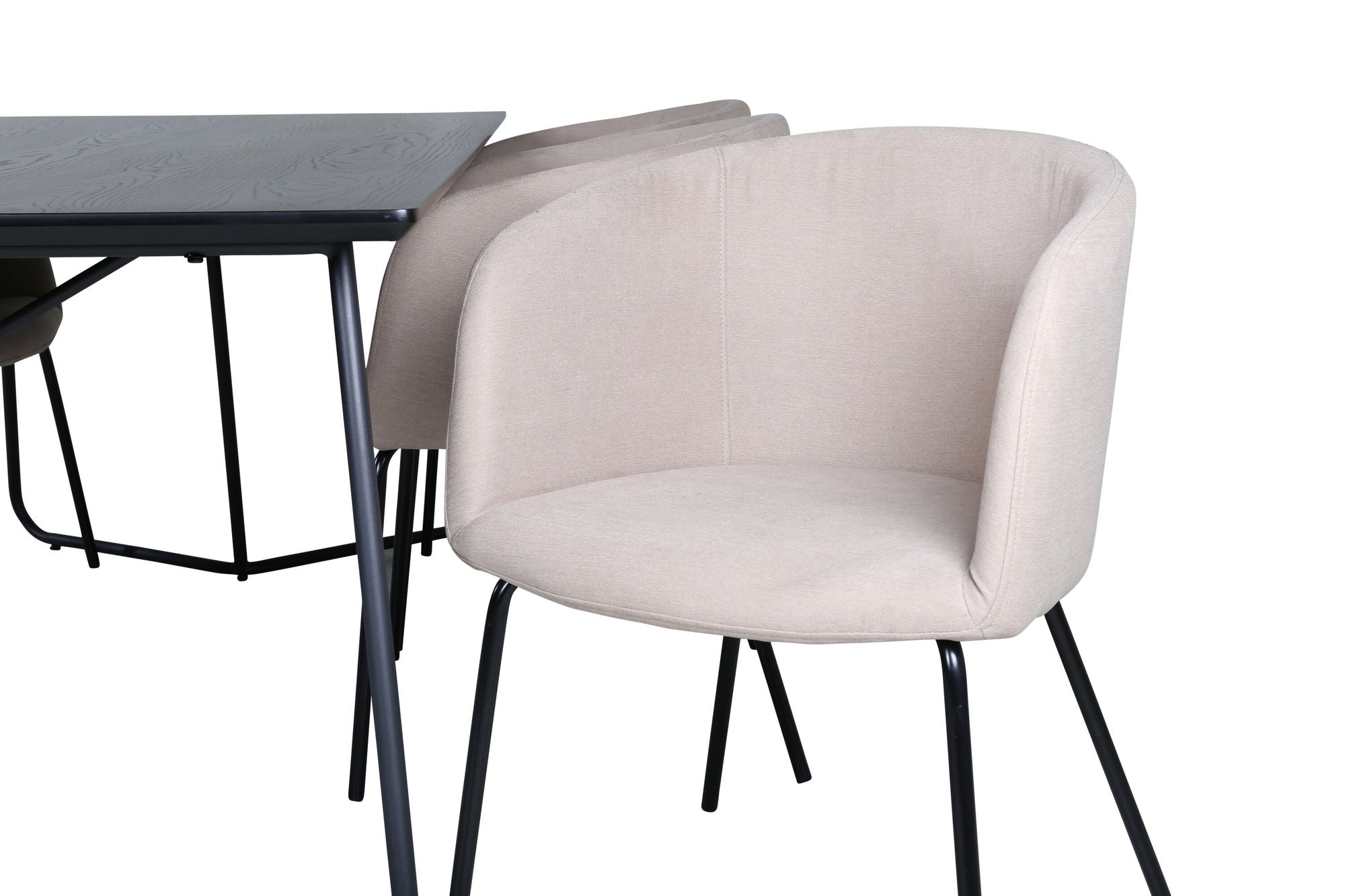 Venture Home Petra spisebord - Black / Black Veneer+Berit stol - Black / Beige Fabric (Polyester linen )_6