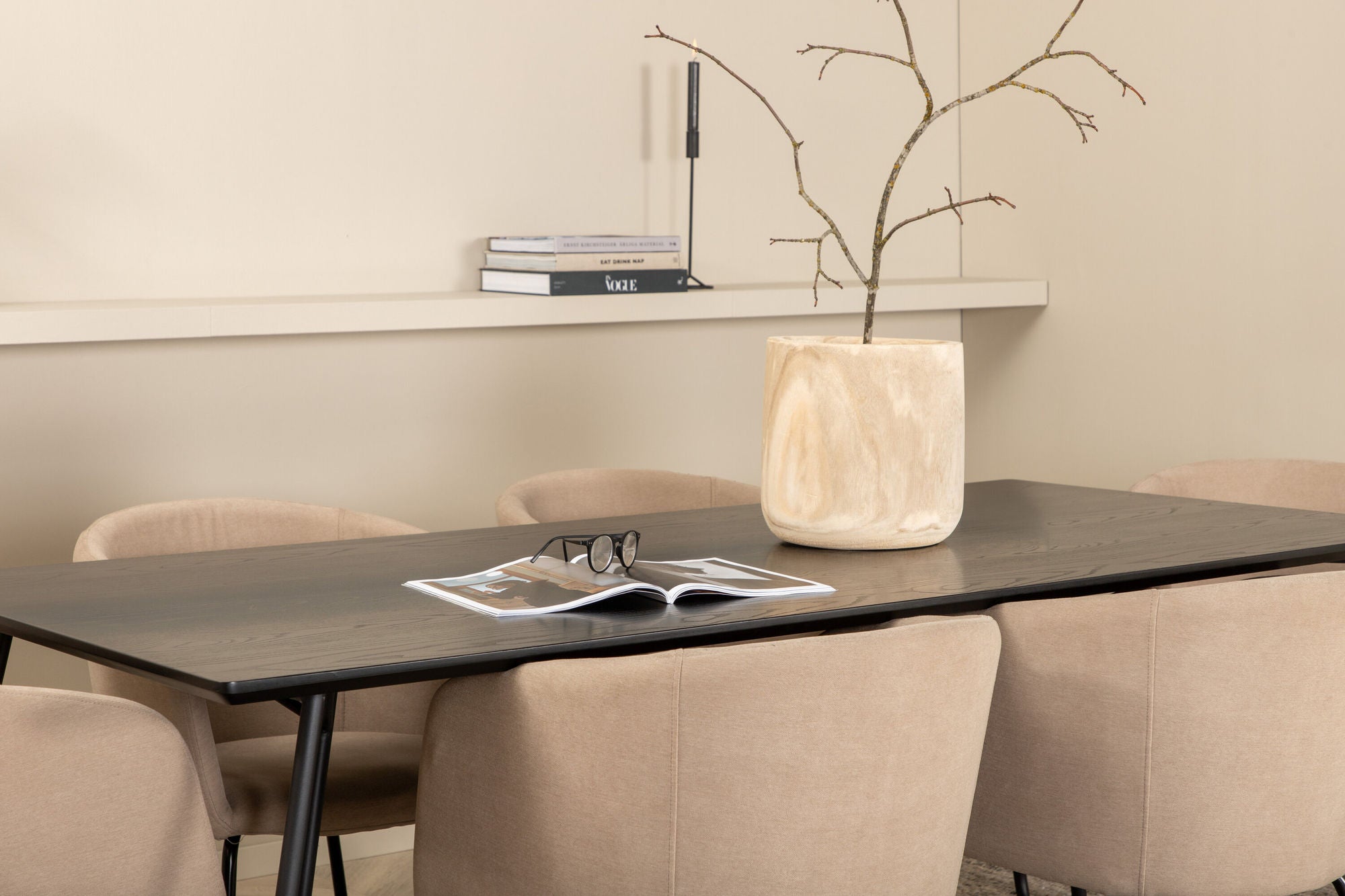 Venture Home Petra spisebord - Black / Black Veneer+Berit stol - Black / Beige Fabric (Polyester linen )_6