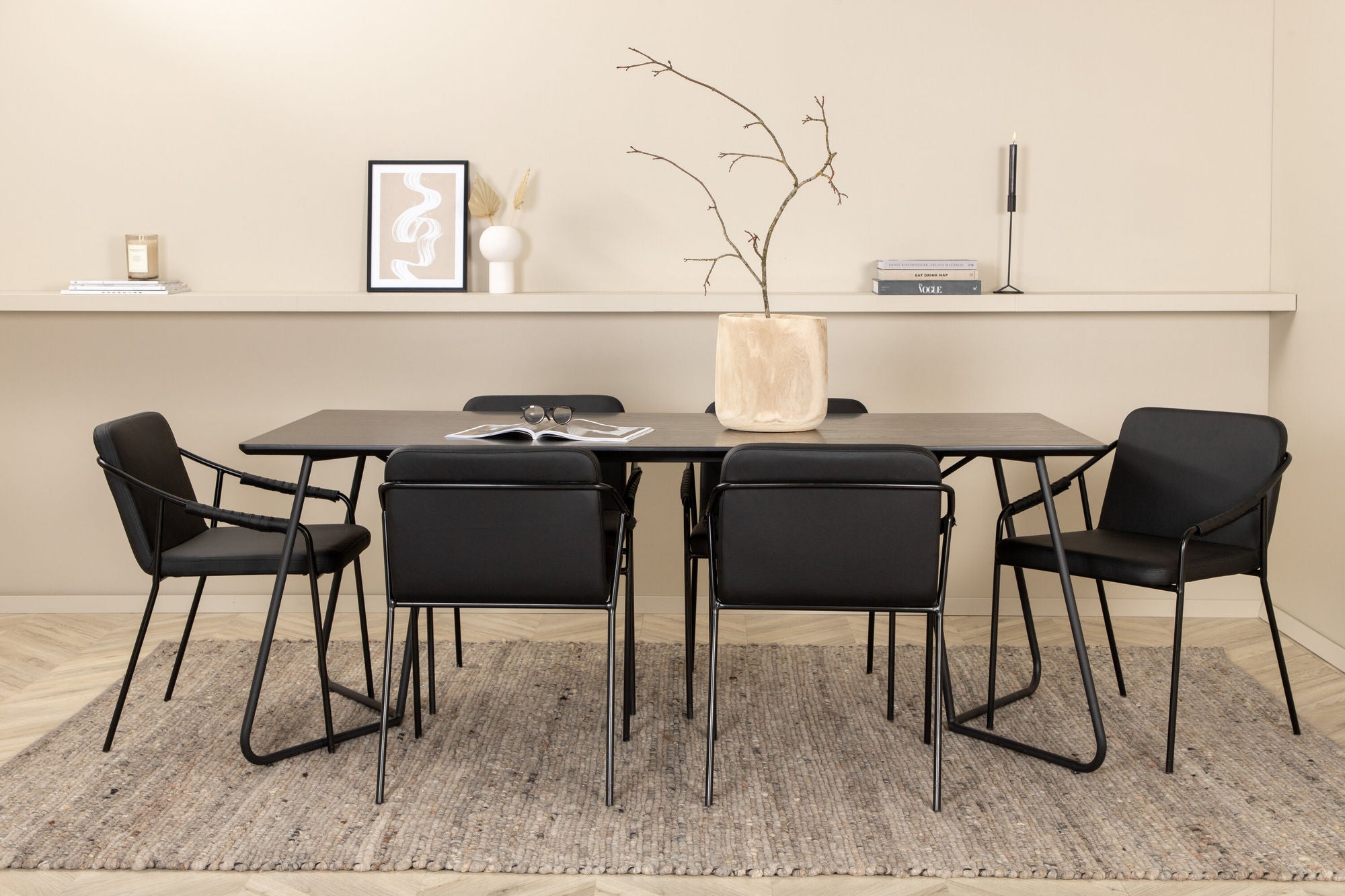 Venture Home Petra spisebord - Black / Black Veneer+Tvist stol - Black / Black PU_6