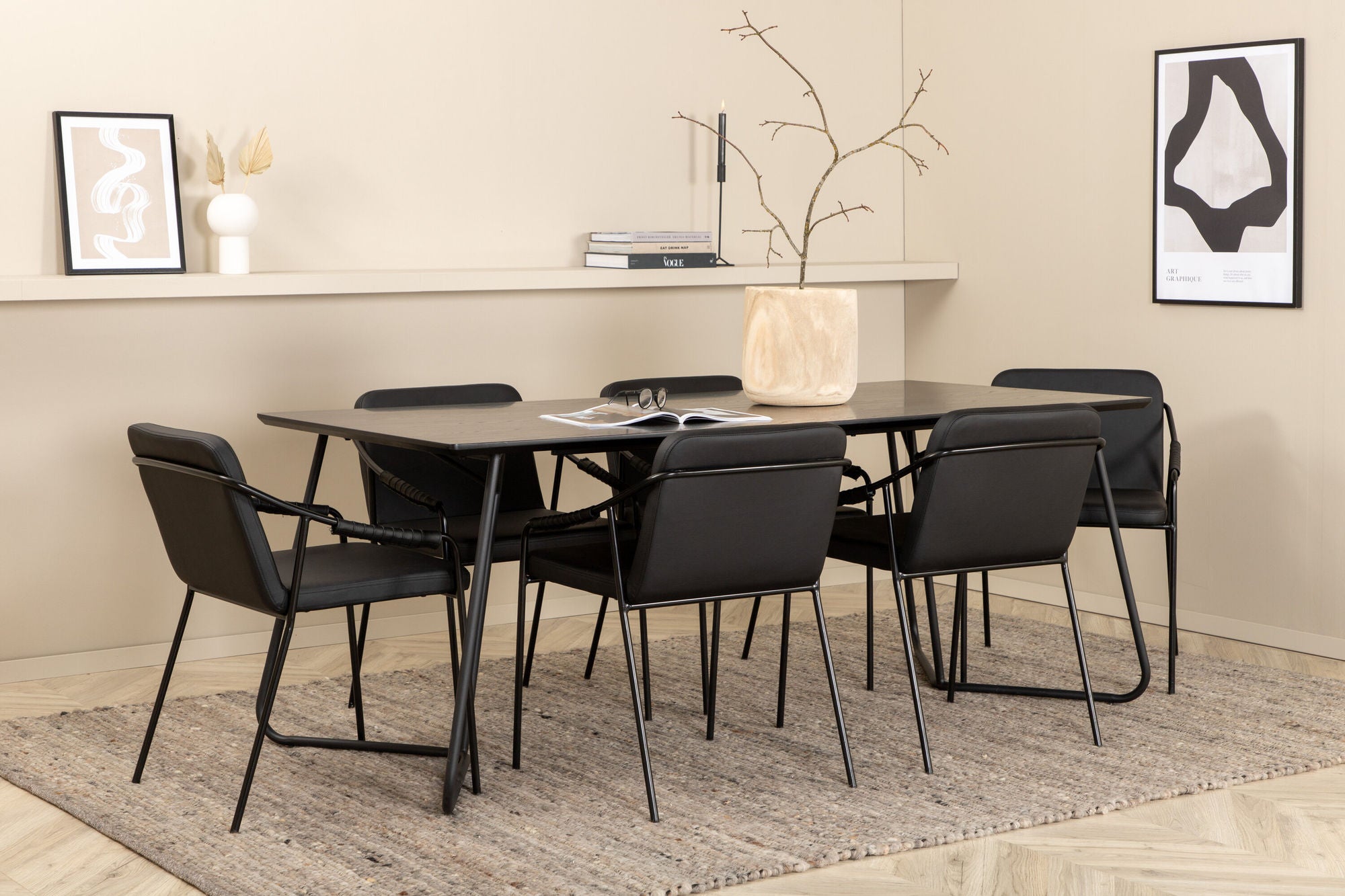 Venture Home Petra spisebord - Black / Black Veneer+Tvist stol - Black / Black PU_6
