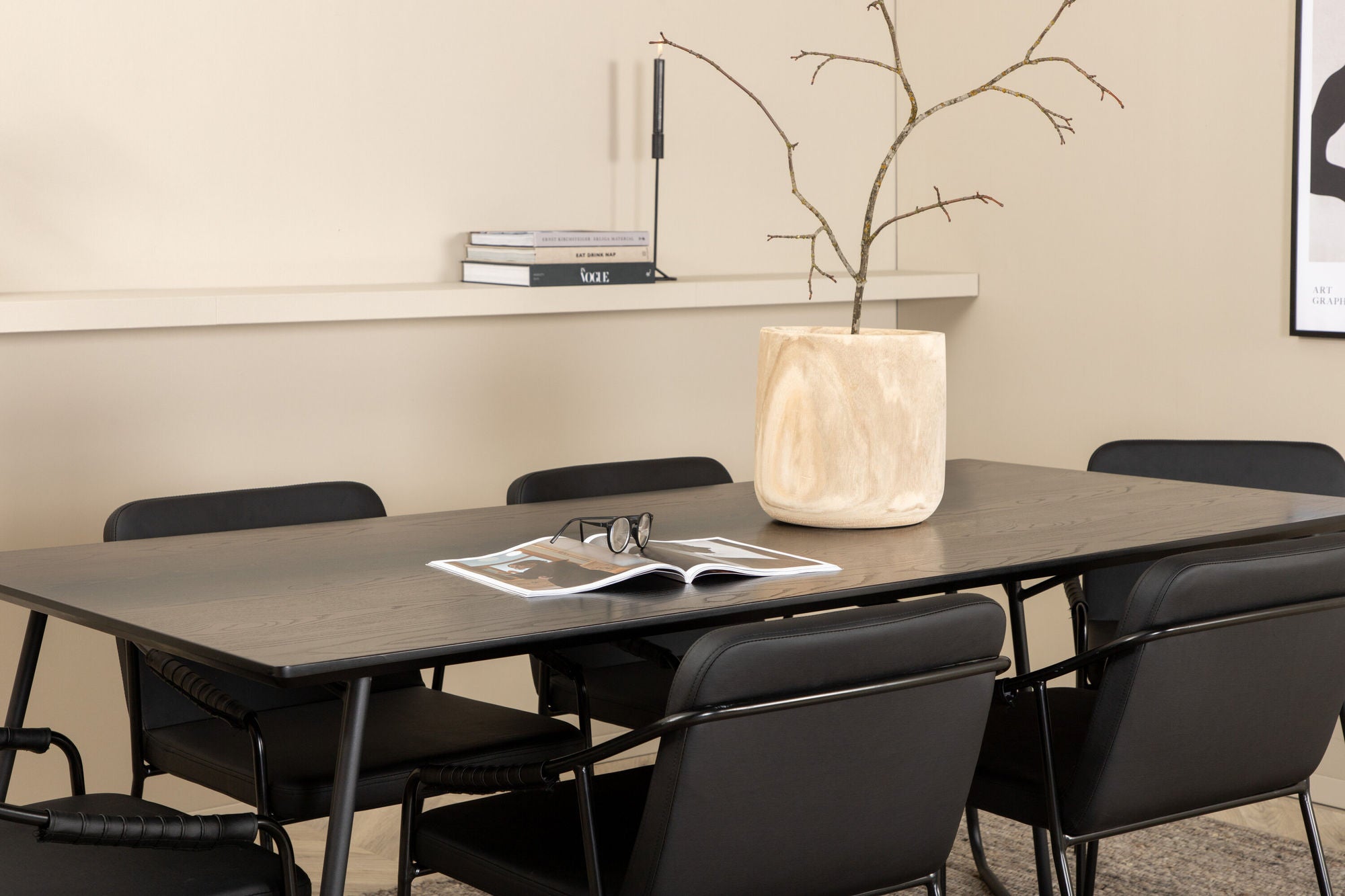 Venture Home Petra spisebord - Black / Black Veneer+Tvist stol - Black / Black PU_6