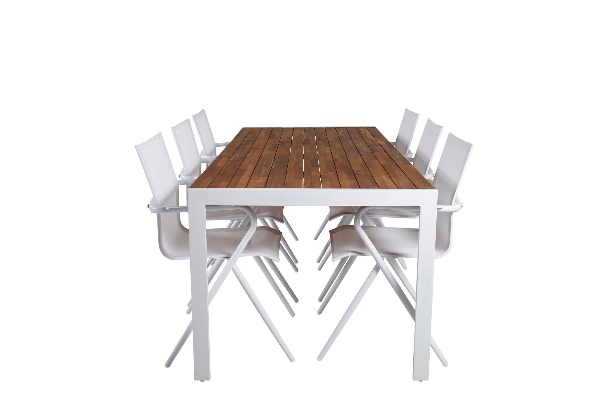 Venture Home Bois spisebord 205*90cm - White Alu / Acacia +Alina Spisebordsstol - white Alu / White Textilene_6