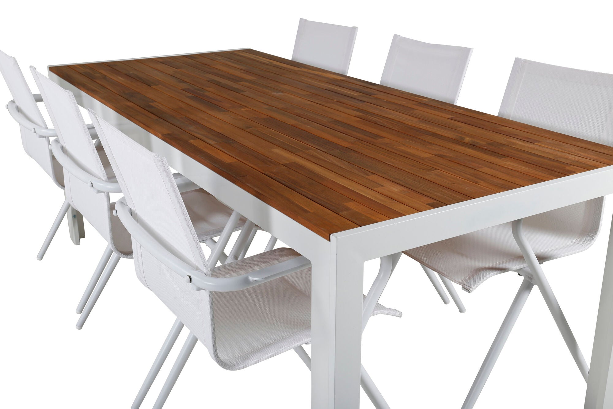 Venture Home Bois spisebord 205*90cm - White Alu / Acacia +Alina Spisebordsstol - white Alu / White Textilene_6