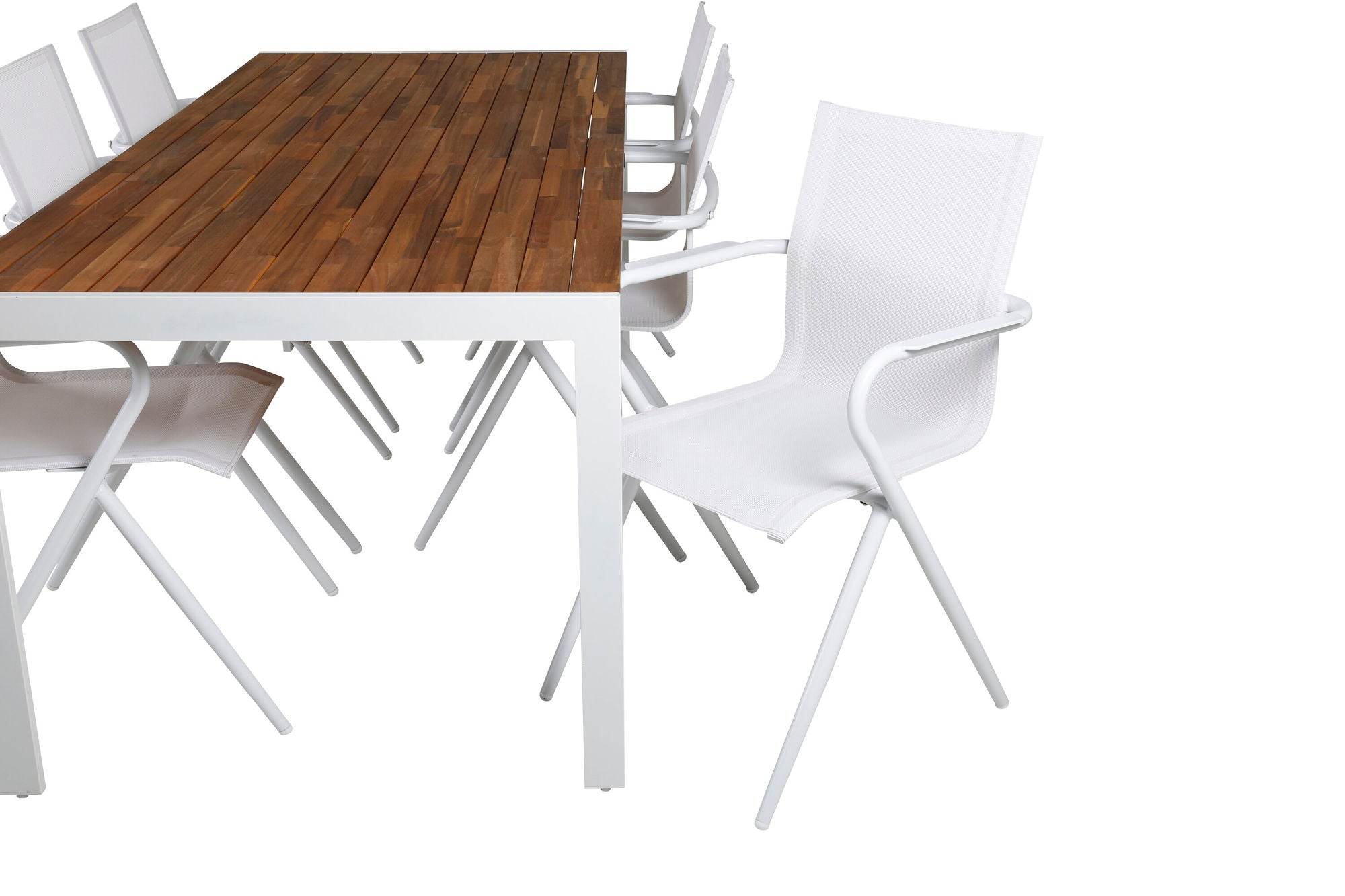 Venture Home Bois spisebord 205*90cm - White Alu / Acacia +Alina Spisebordsstol - white Alu / White Textilene_6