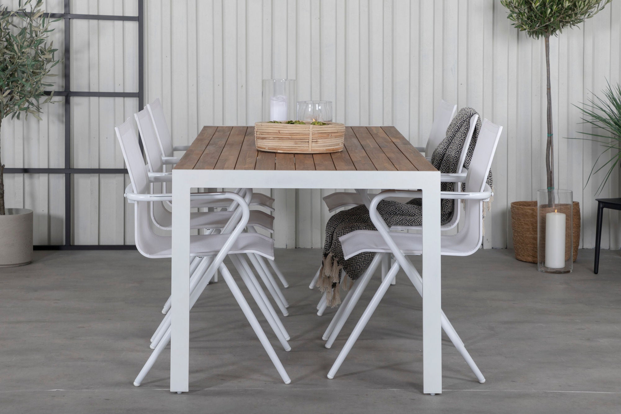 Venture Home Bois spisebord 205*90cm - White Alu / Acacia +Alina Spisebordsstol - white Alu / White Textilene_6