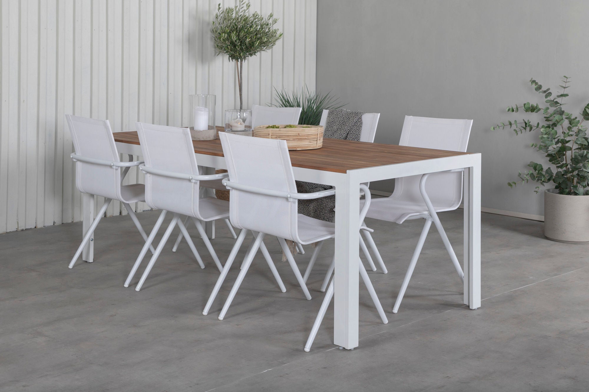 Venture Home Bois spisebord 205*90cm - White Alu / Acacia +Alina Spisebordsstol - white Alu / White Textilene_6