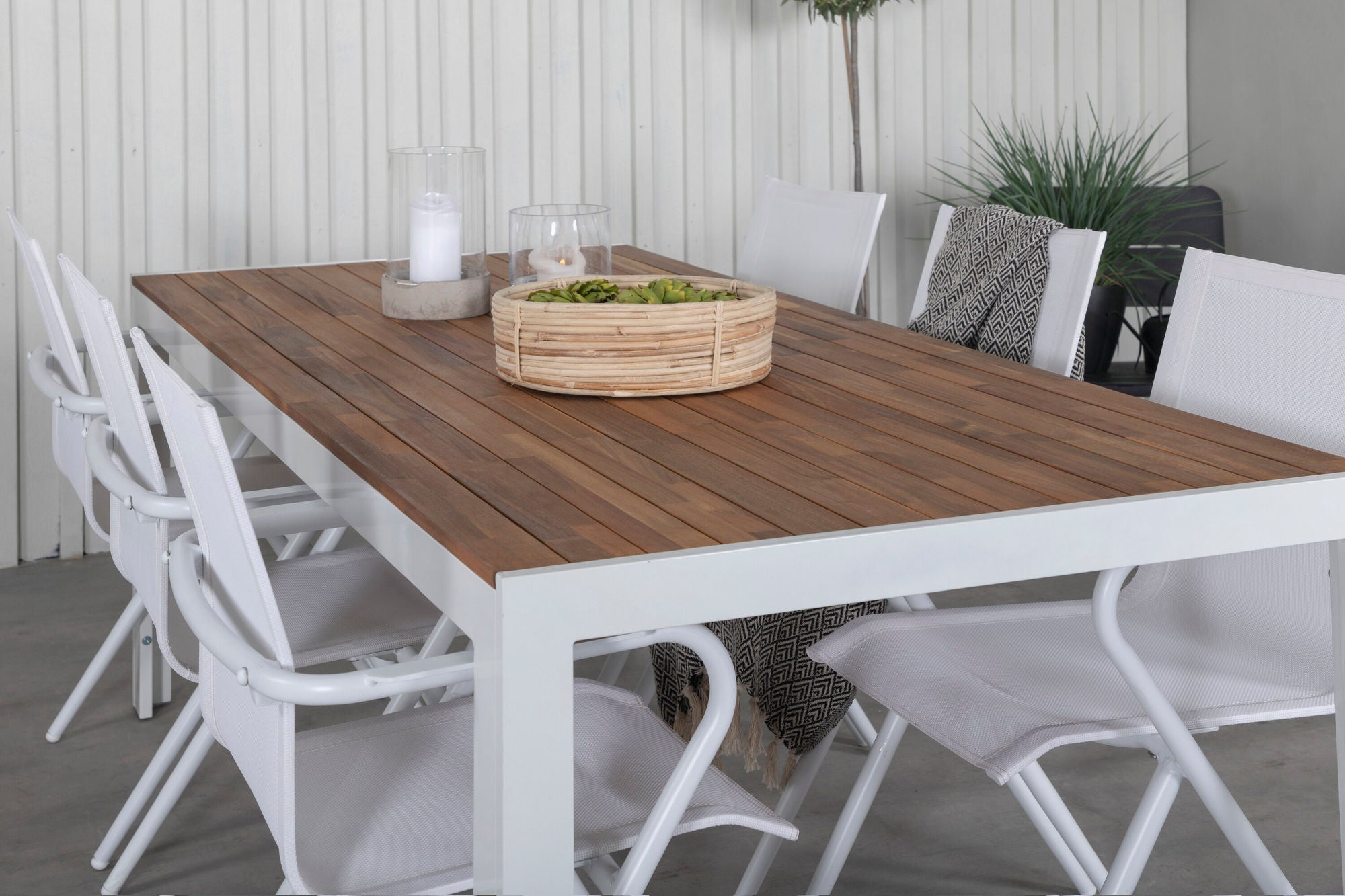 Venture Home Bois spisebord 205*90cm - White Alu / Acacia +Alina Spisebordsstol - white Alu / White Textilene_6