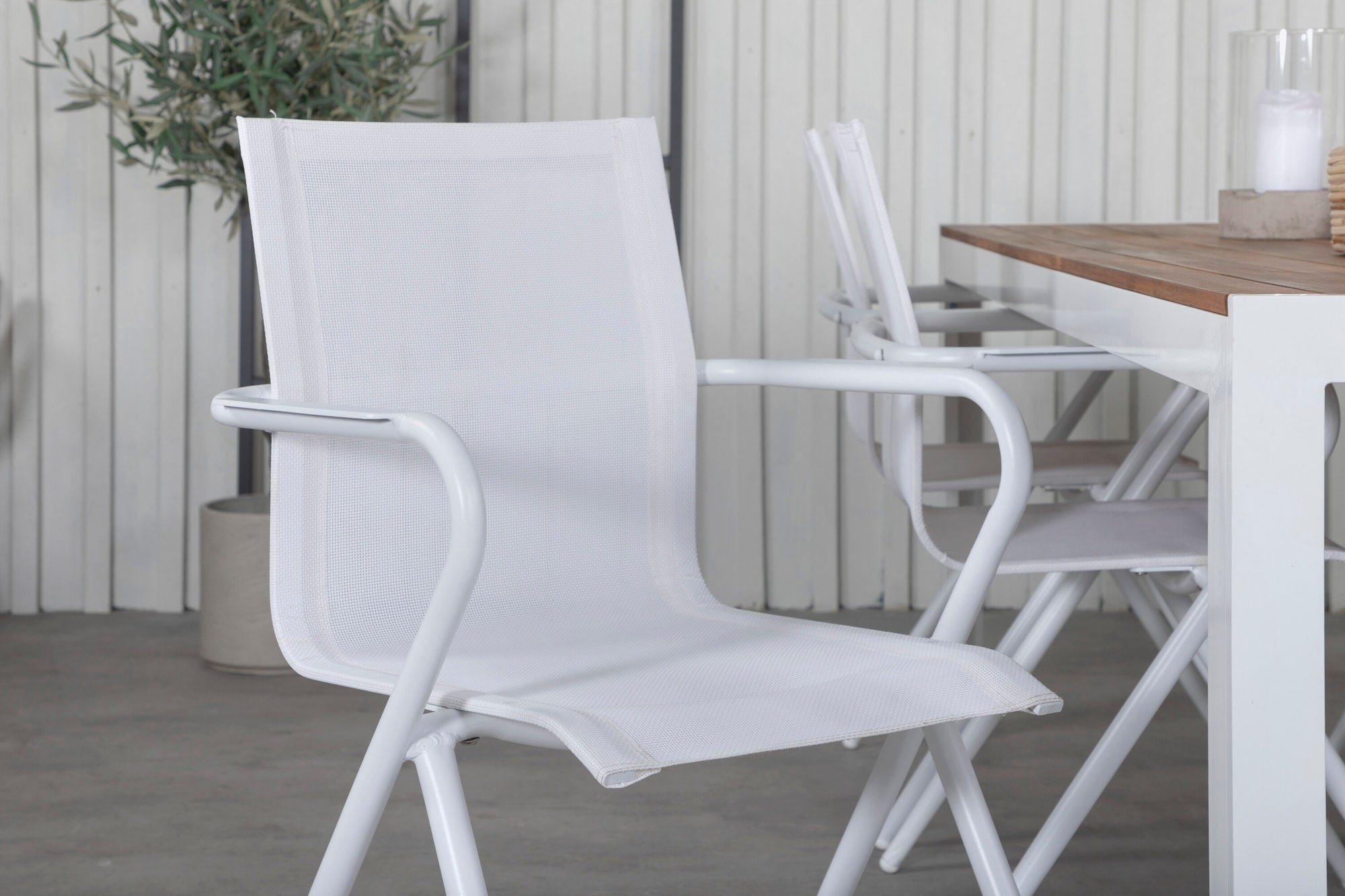Venture Home Bois spisebord 205*90cm - White Alu / Acacia +Alina Spisebordsstol - white Alu / White Textilene_6