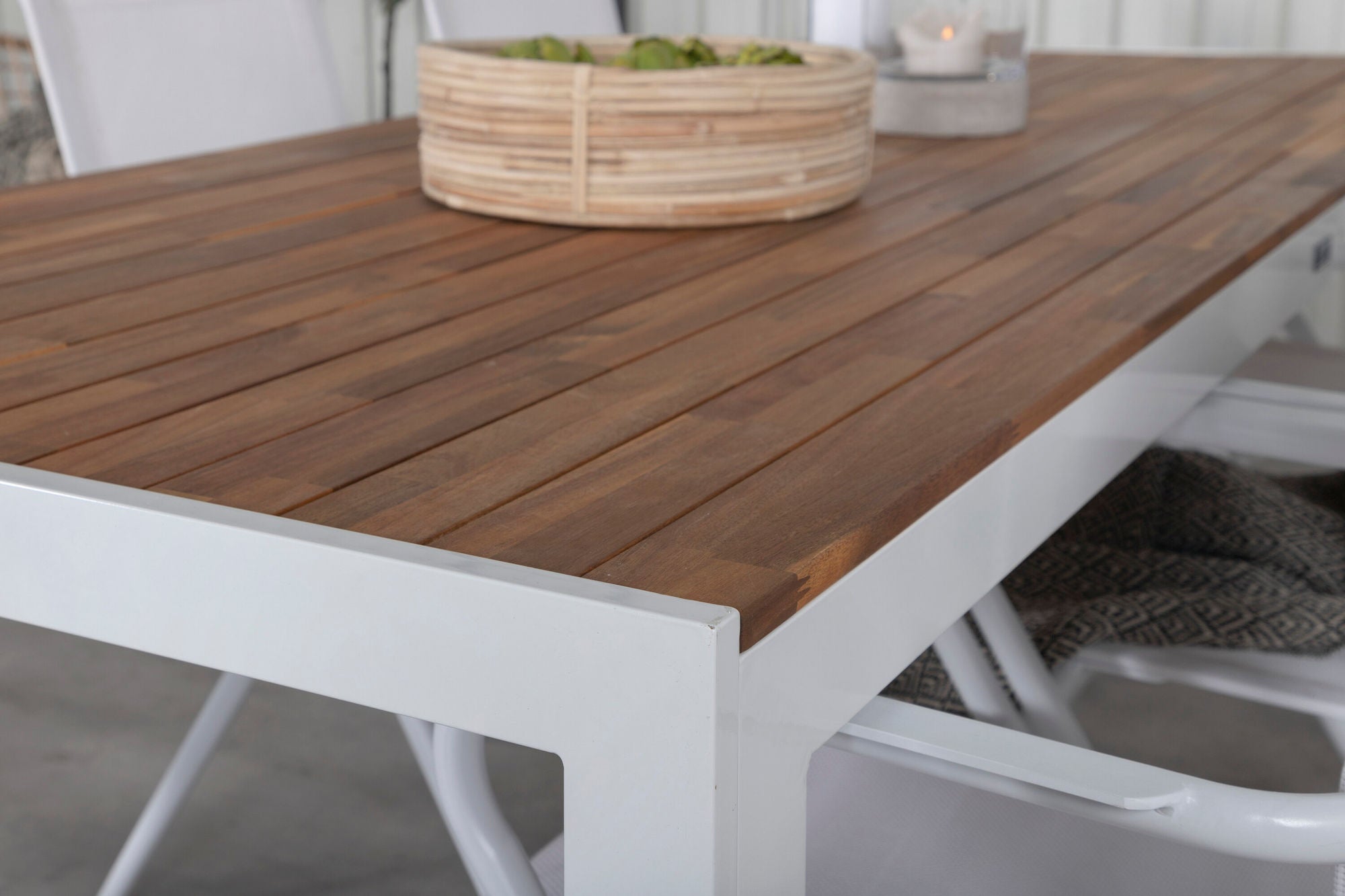 Venture Home Bois spisebord 205*90cm - White Alu / Acacia +Alina Spisebordsstol - white Alu / White Textilene_6