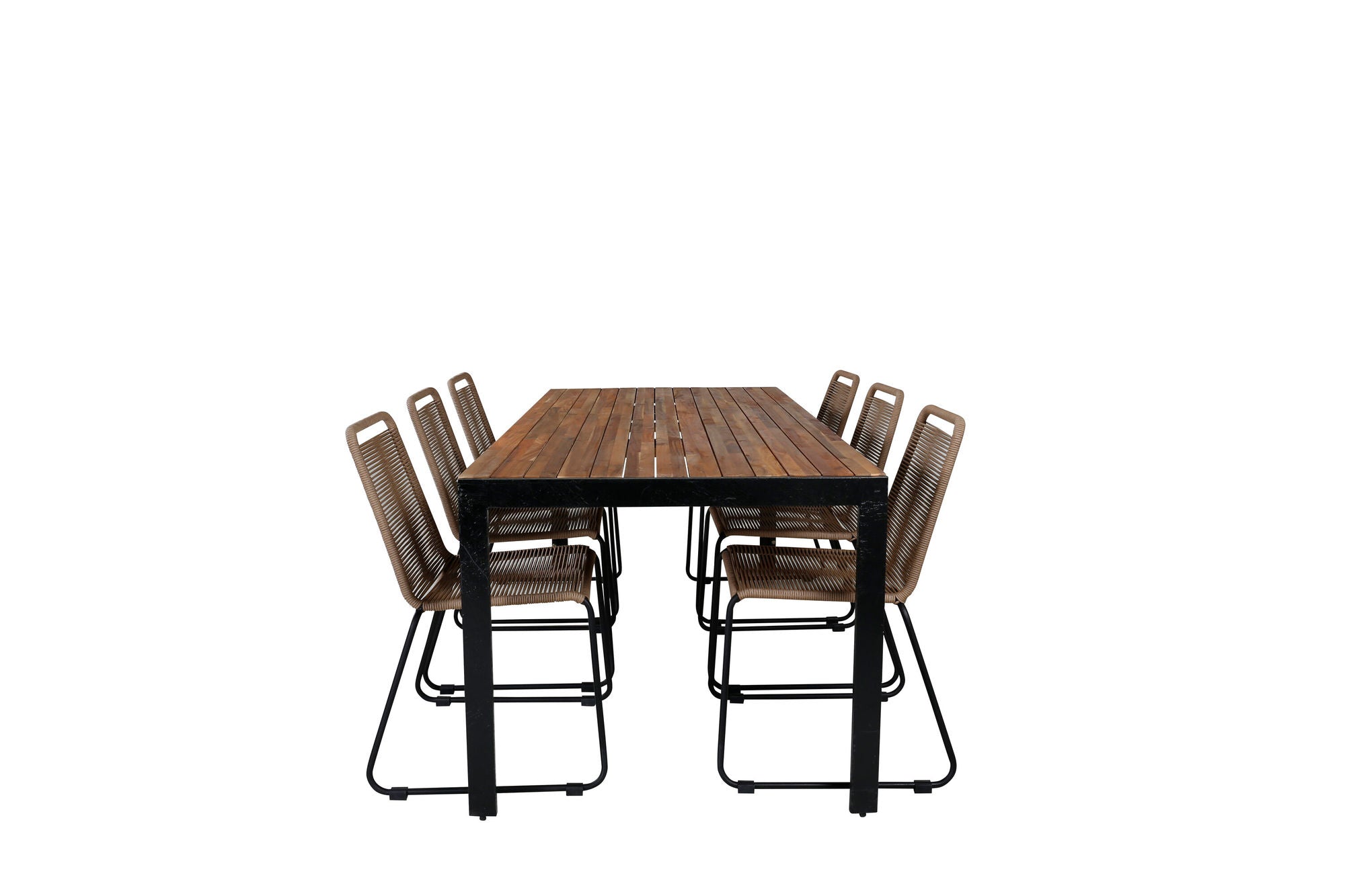 Venture Home Bois spisebord 205*90cm - Black Legs / Acacia +Lindos Stacking stol - Black Alu / Latte Rope_6