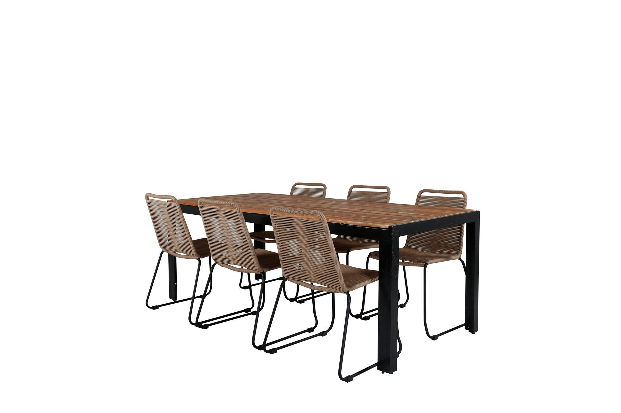 Venture Home Bois spisebord 205*90cm - Black Legs / Acacia +Lindos Stacking stol - Black Alu / Latte Rope_6