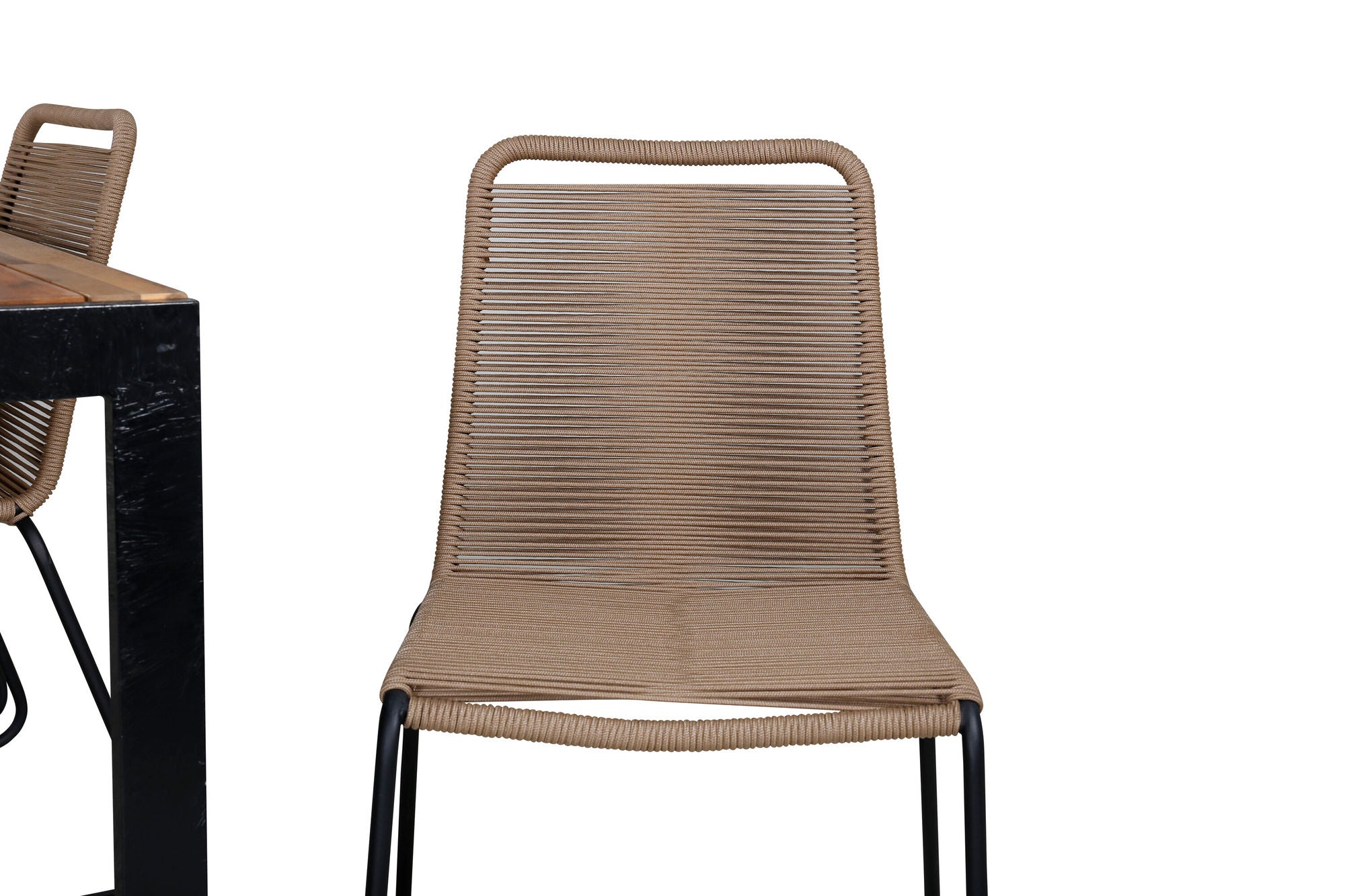 Venture Home Bois spisebord 205*90cm - Black Legs / Acacia +Lindos Stacking stol - Black Alu / Latte Rope_6