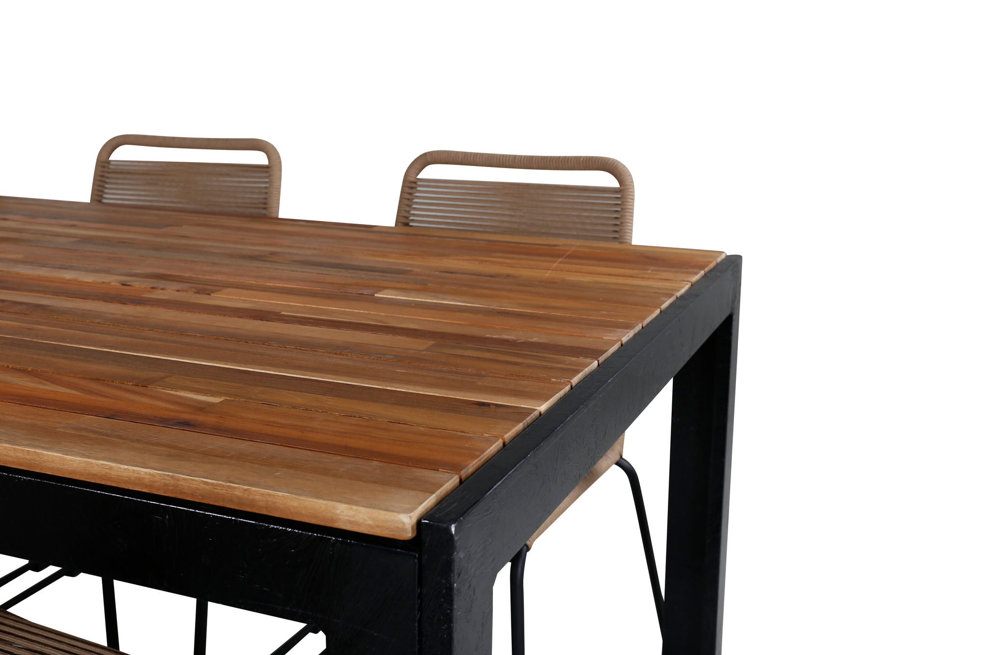 Venture Home Bois spisebord 205*90cm - Black Legs / Acacia +Lindos Stacking stol - Black Alu / Latte Rope_6