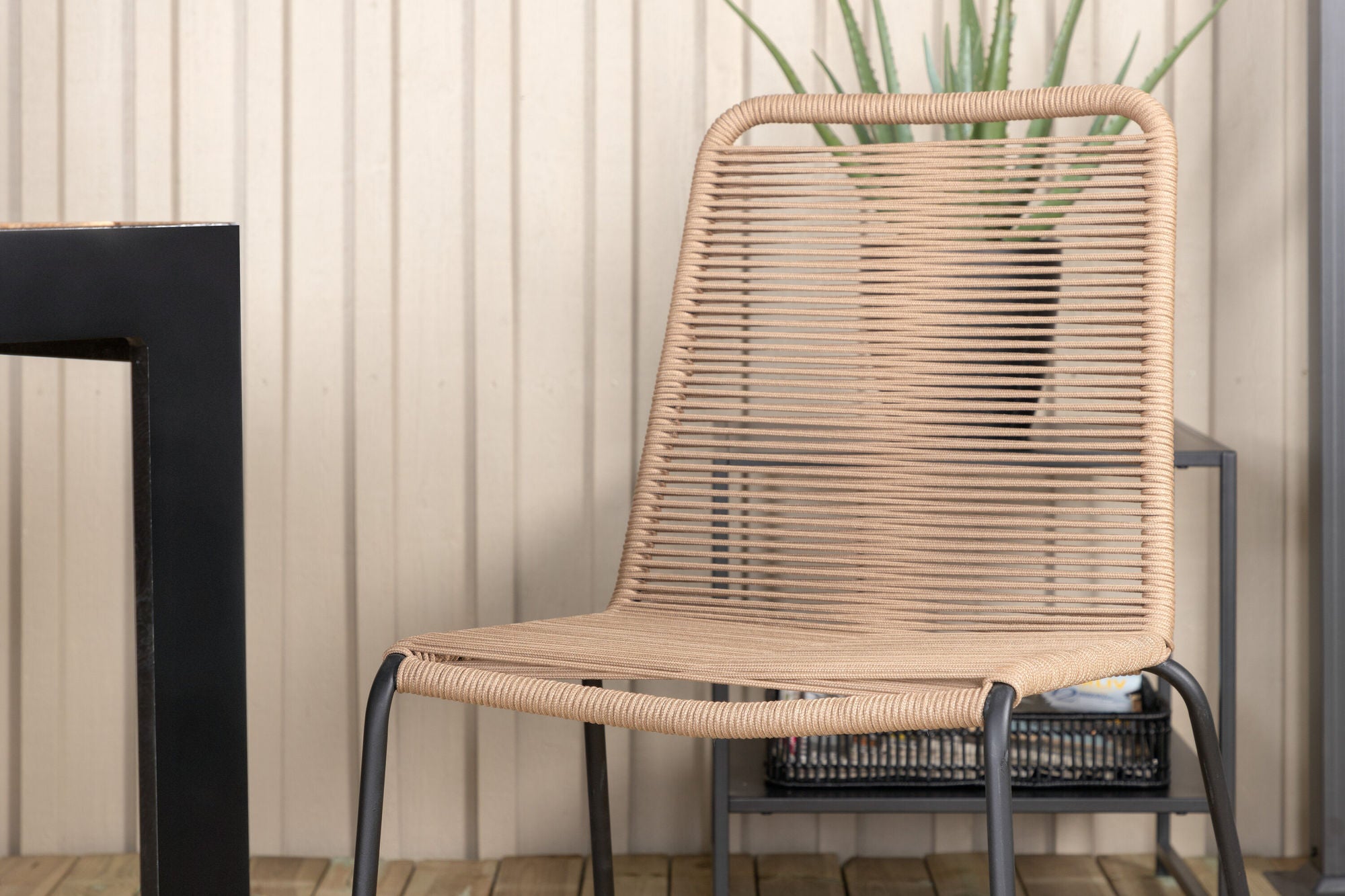 Venture Home Bois spisebord 205*90cm - Black Legs / Acacia +Lindos Stacking stol - Black Alu / Latte Rope_6