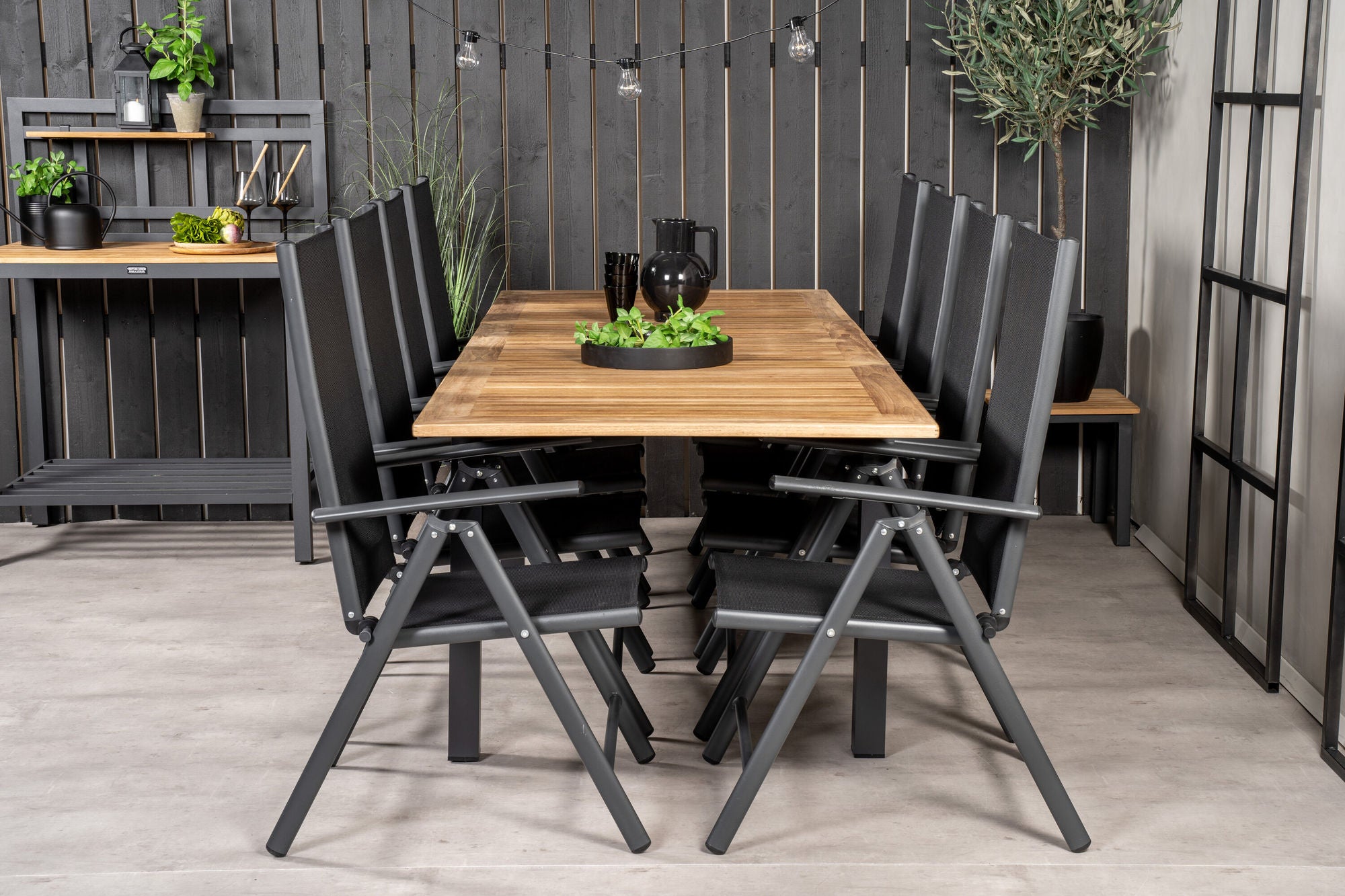 Venture Home Panama spisebord 160/240*90 - Black Alu / Teak+Break 5:pos stol - Black alu / Black Textilene_8