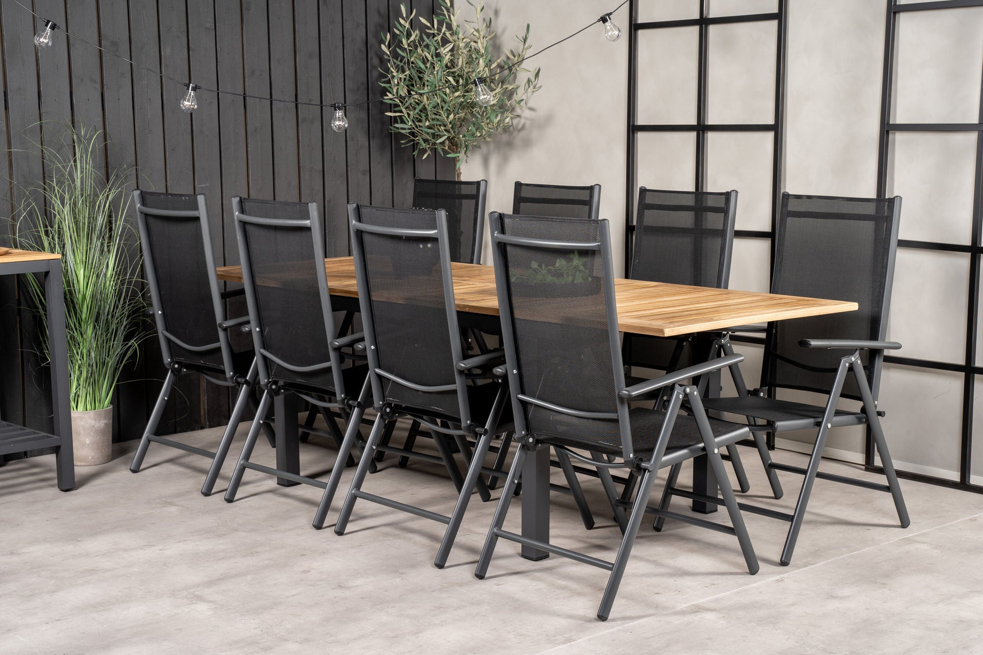 Venture Home Panama spisebord 160/240*90 - Black Alu / Teak+Break 5:pos stol - Black alu / Black Textilene_8