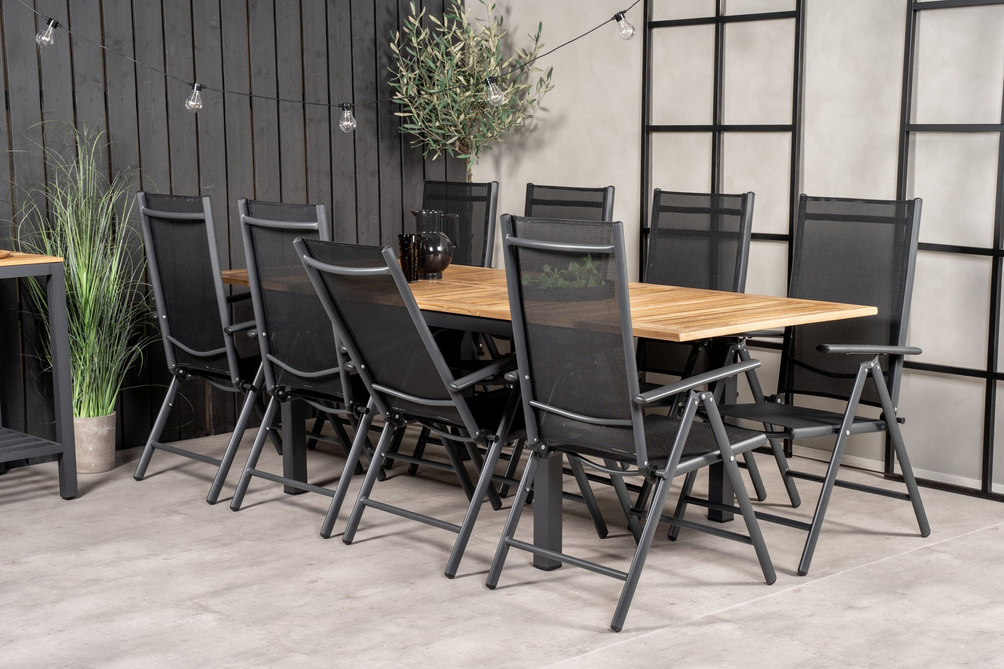 Venture Home Panama spisebord 160/240*90 - Black Alu / Teak+Break 5:pos stol - Black alu / Black Textilene_8