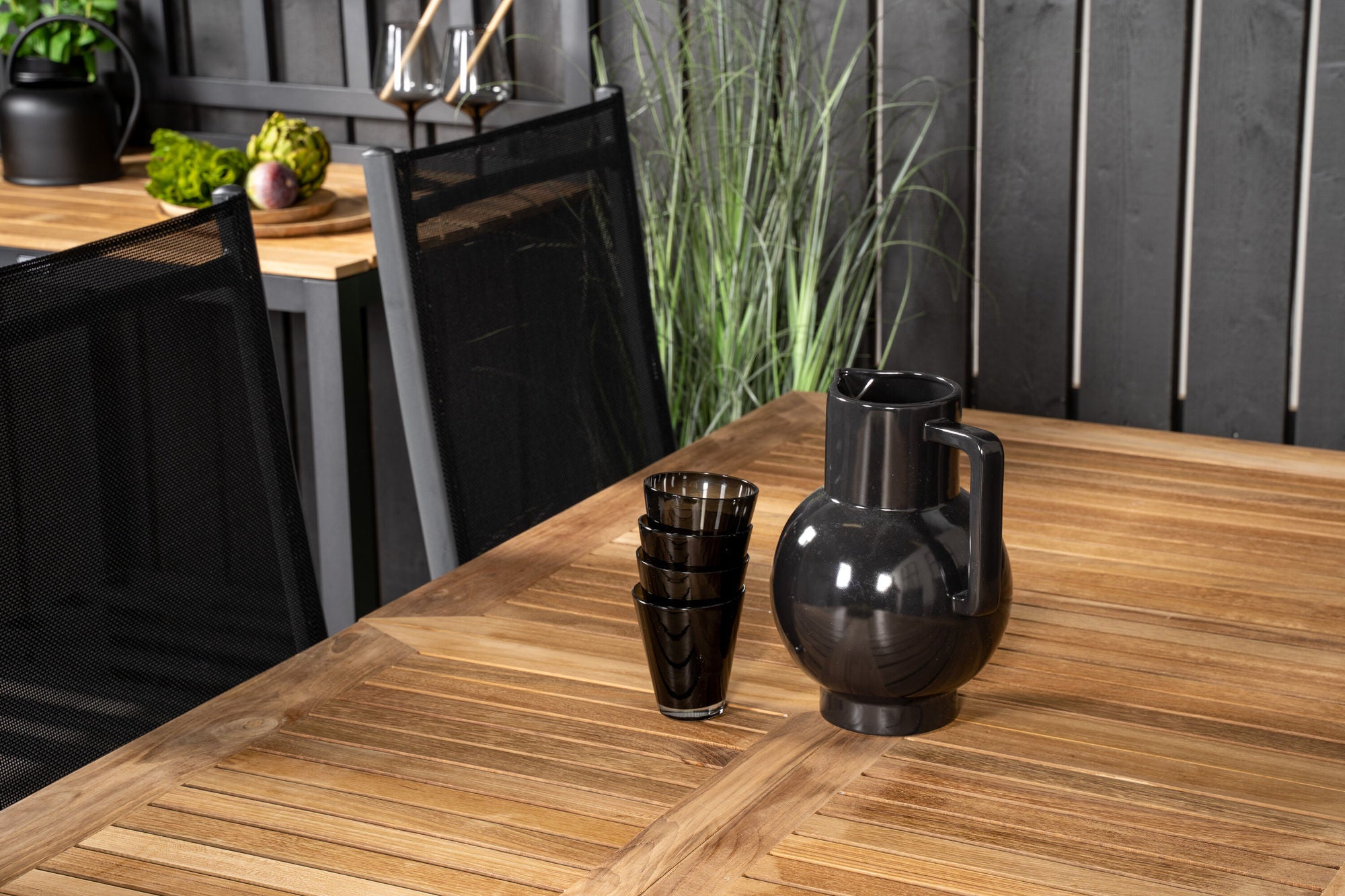 Venture Home Panama spisebord 160/240*90 - Black Alu / Teak+Break 5:pos stol - Black alu / Black Textilene_8