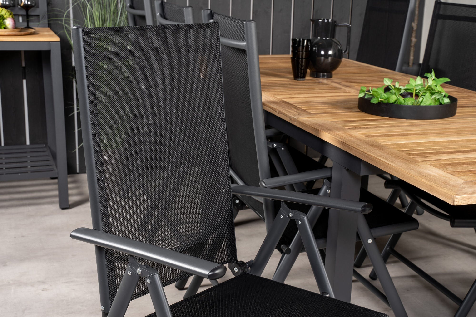 Venture Home Panama spisebord 160/240*90 - Black Alu / Teak+Break 5:pos stol - Black alu / Black Textilene_8