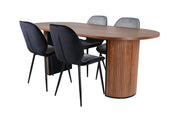 Venture Home Bianca Oval spisebord , Walnut Black Veneer+Emma stol , Black Black and Light Grey Black Velvet in Back Grey Velvet in front_4