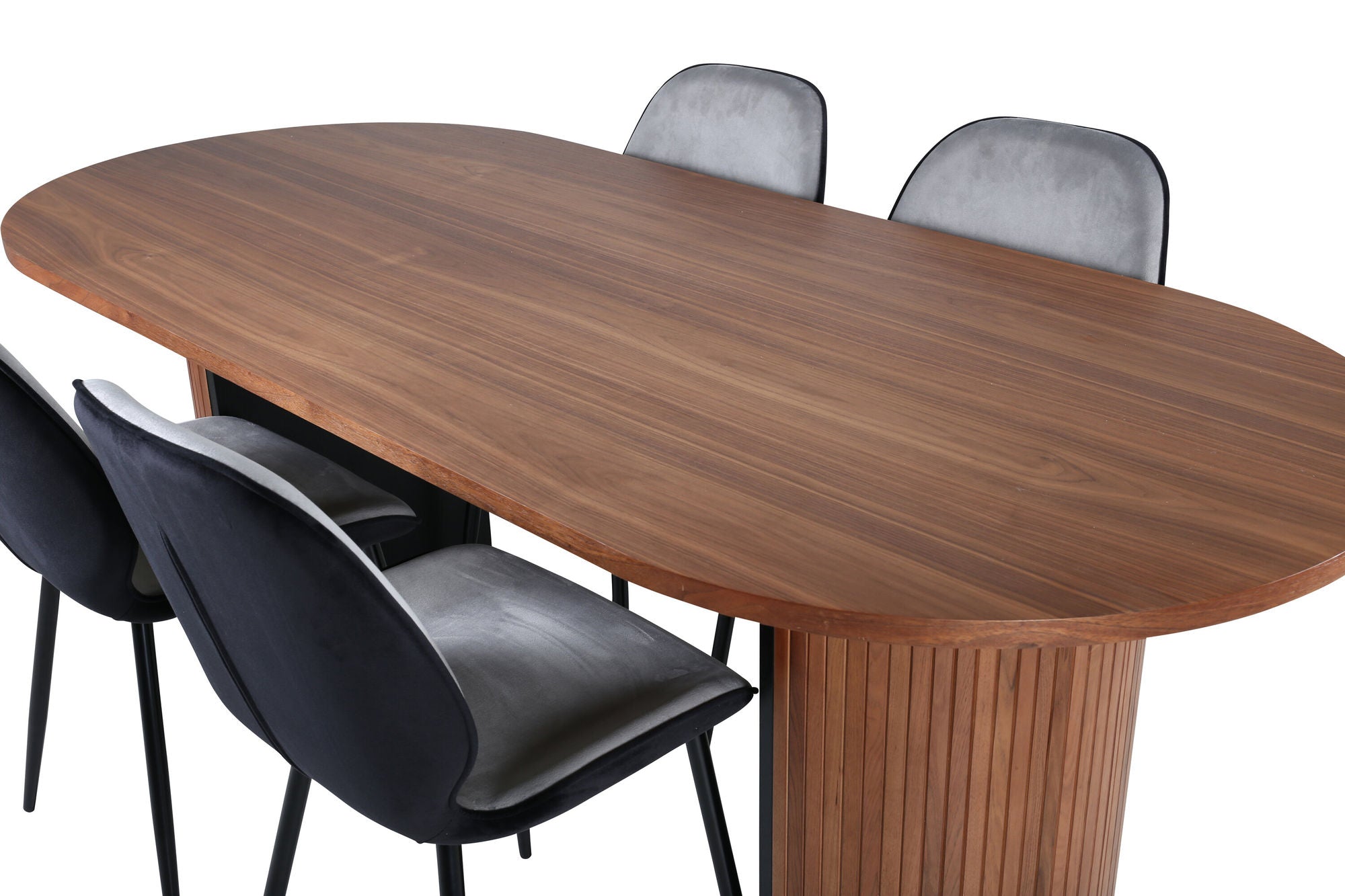 Venture Home Bianca Oval spisebord , Walnut Black Veneer+Emma stol , Black Black and Light Grey Black Velvet in Back Grey Velvet in front_4