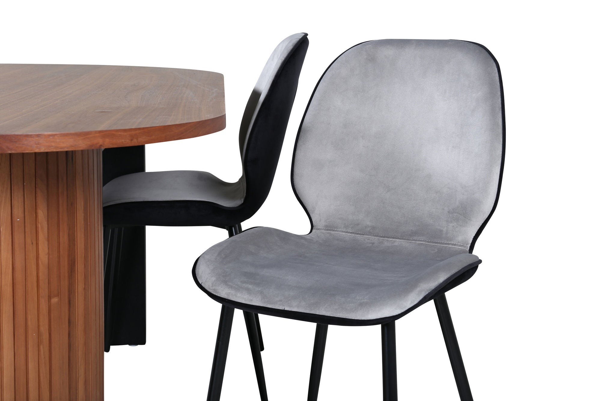 Venture Home Bianca Oval spisebord , Walnut Black Veneer+Emma stol , Black Black and Light Grey Black Velvet in Back Grey Velvet in front_4