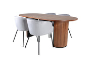 Venture Home Bianca Oval spisebord , Walnut Black Veneer+Berit stol , Black Light Grey Velvet_4