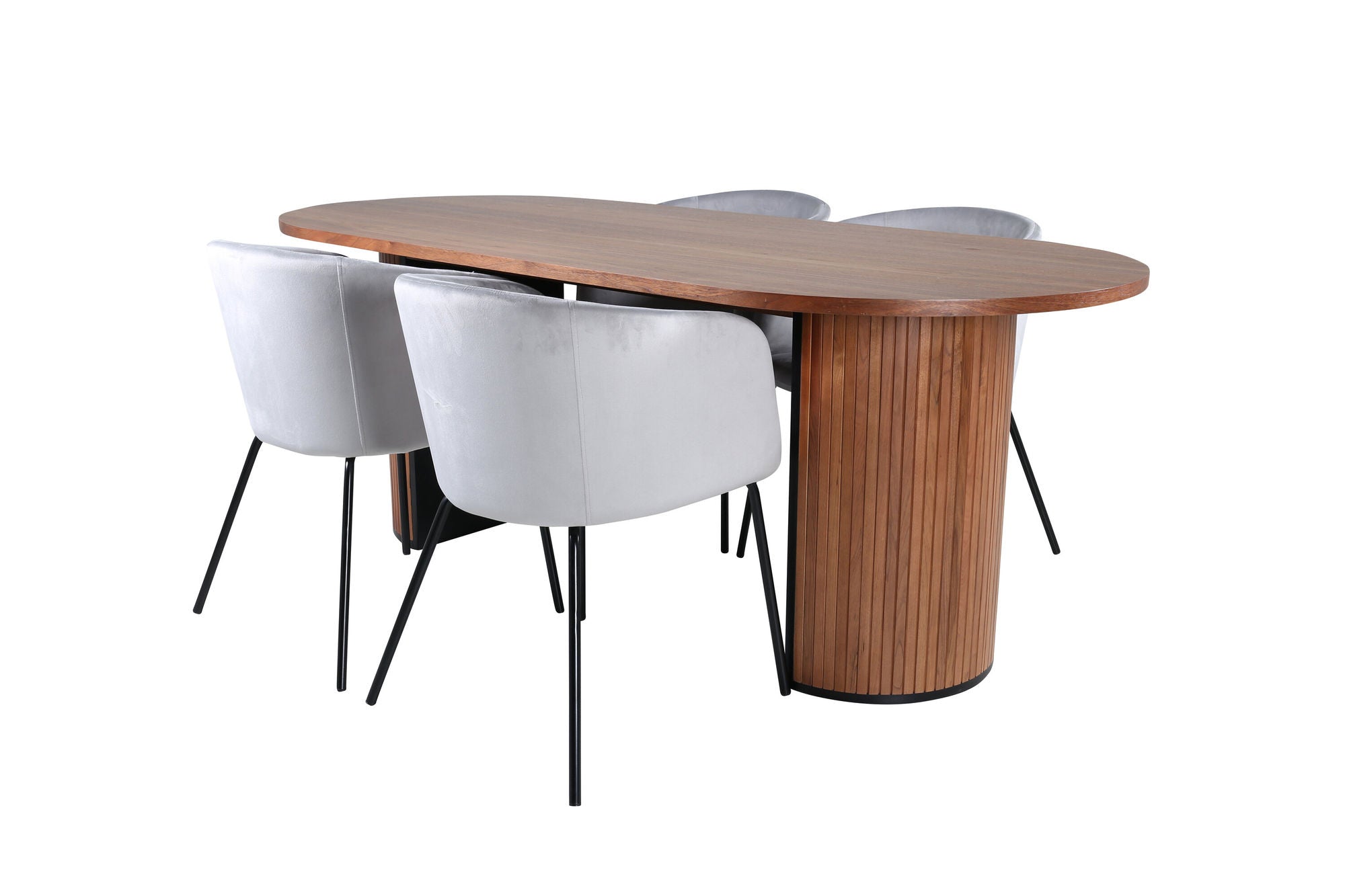 Venture Home Bianca Oval spisebord , Walnut Black Veneer+Berit stol , Black Light Grey Velvet_4