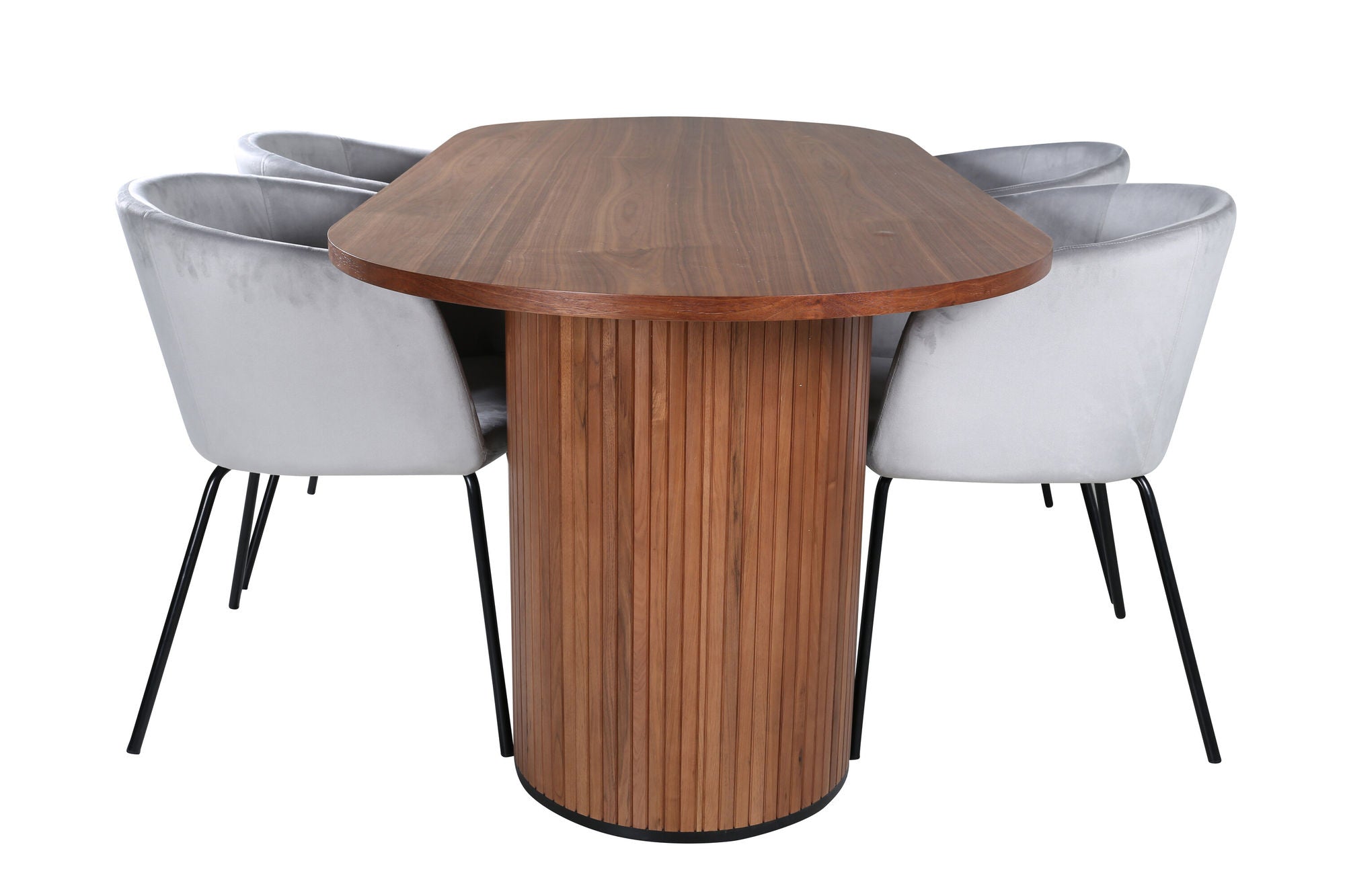 Venture Home Bianca Oval spisebord , Walnut Black Veneer+Berit stol , Black Light Grey Velvet_4