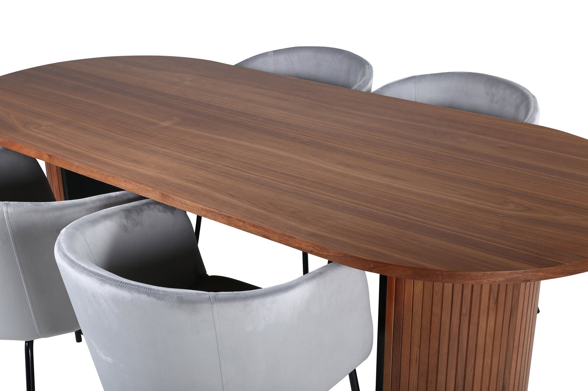 Venture Home Bianca Oval spisebord , Walnut Black Veneer+Berit stol , Black Light Grey Velvet_4