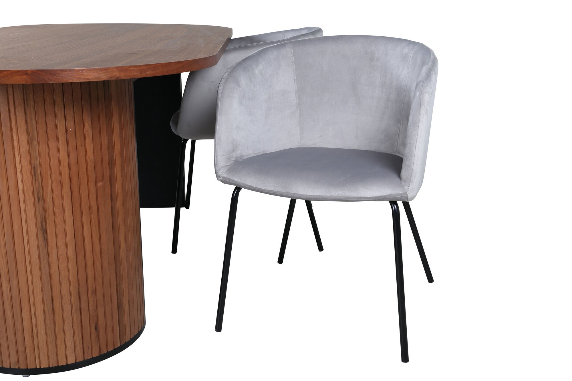 Venture Home Bianca Oval spisebord , Walnut Black Veneer+Berit stol , Black Light Grey Velvet_4