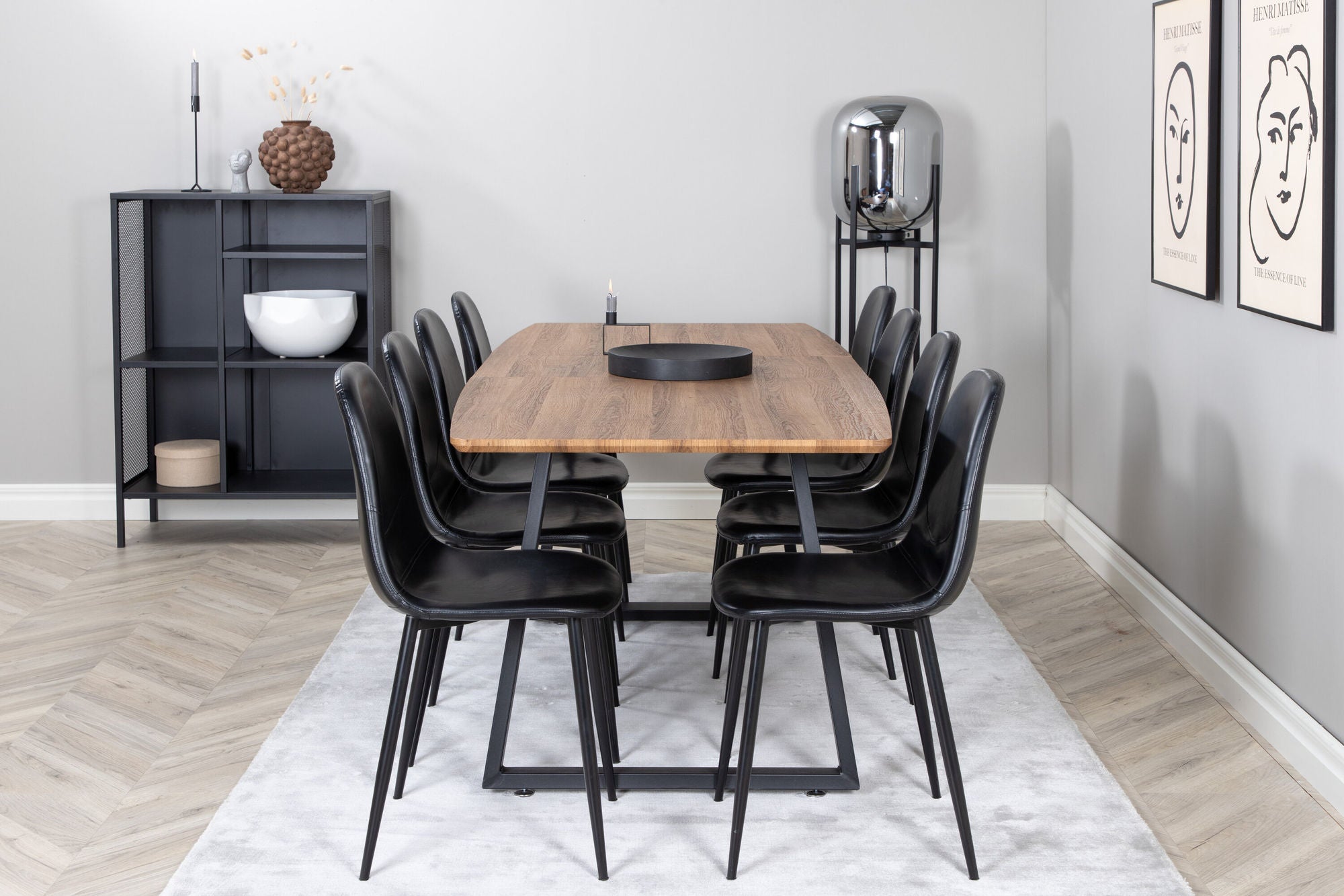 Venture Home Inca Matbord - Svart / Oljad Ek - 160/200*85*H75+Polar Matstol - Svart / Svart P