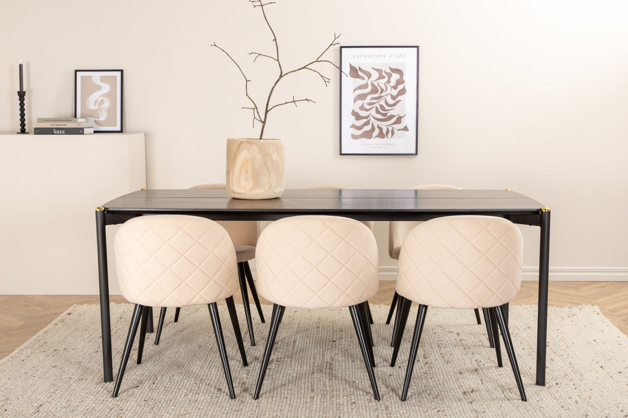 Venture Home Pelle spisebord - Black / black Black+Velvet Stitches stol - Black / Beige Velvet_6