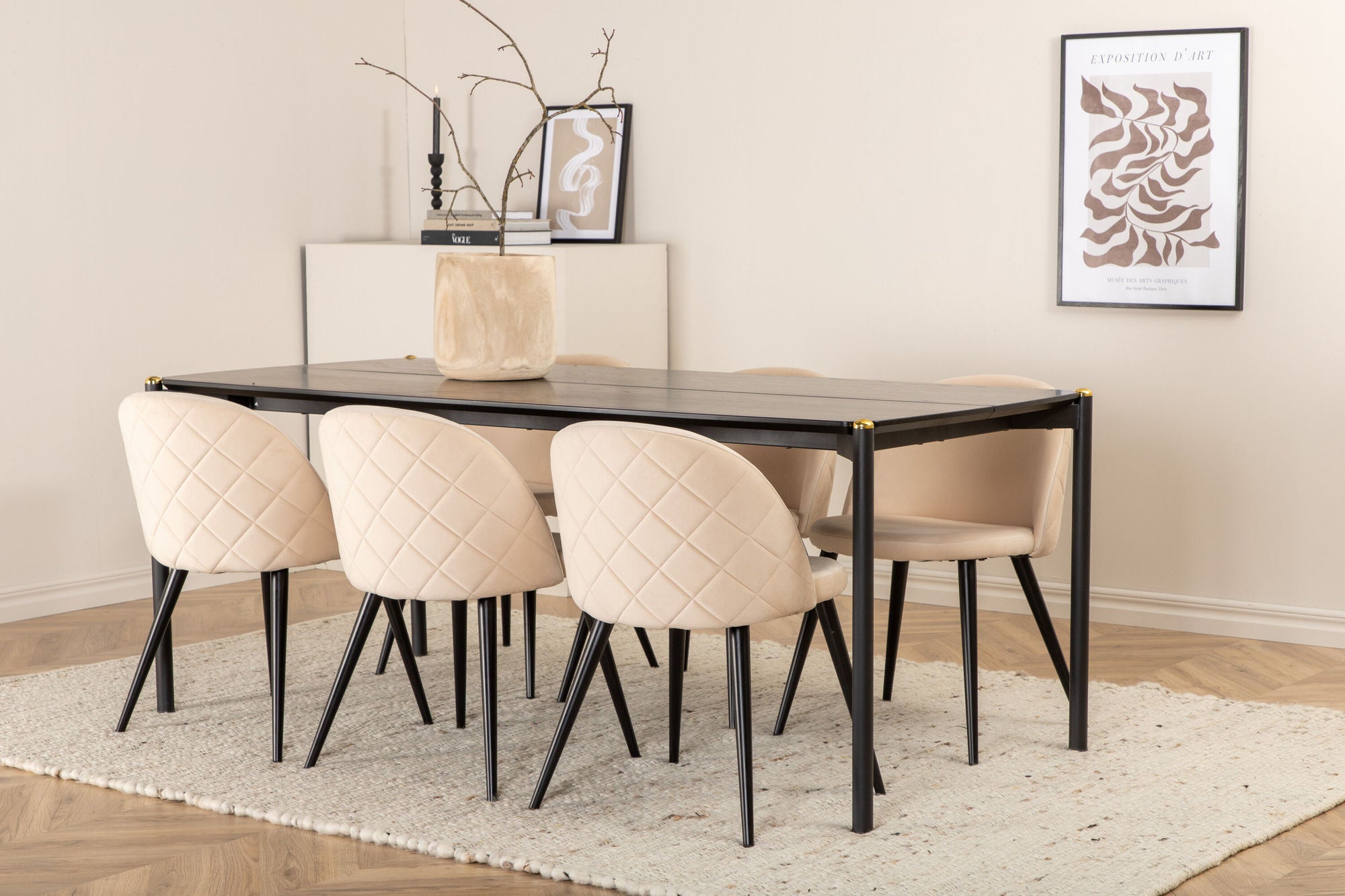 Venture Home Pelle spisebord - Black / black Black+Velvet Stitches stol - Black / Beige Velvet_6
