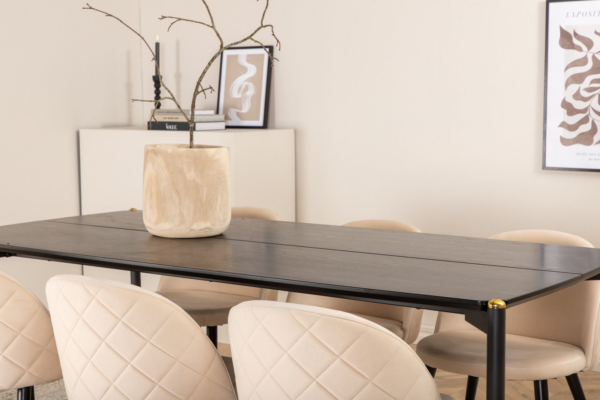 Venture Home Pelle spisebord - Black / black Black+Velvet Stitches stol - Black / Beige Velvet_6