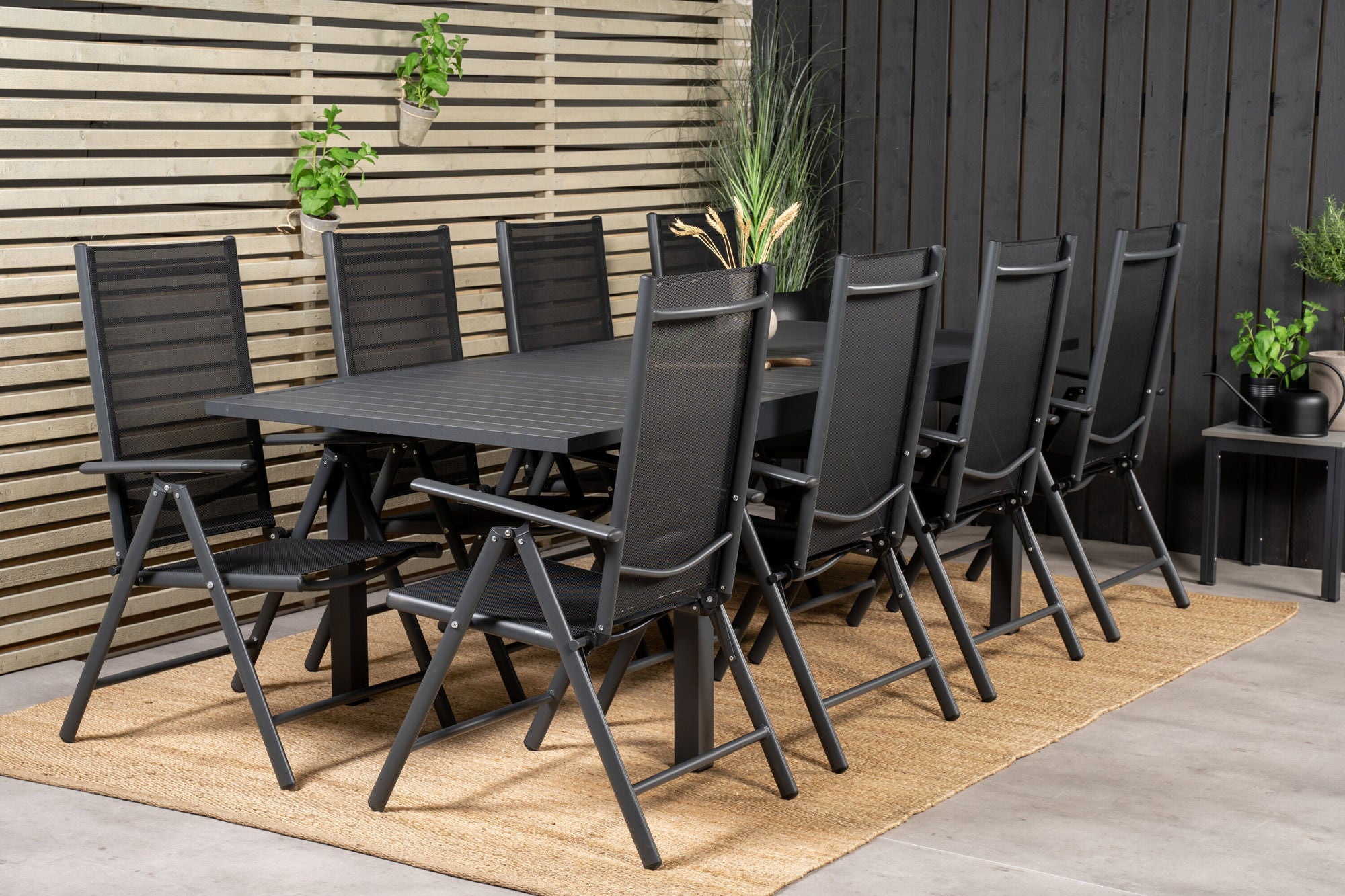 Venture Home Marbella spisebord 160/240*100*H75 - Black+Break 5:pos stol - Black alu / Black Textilene_8