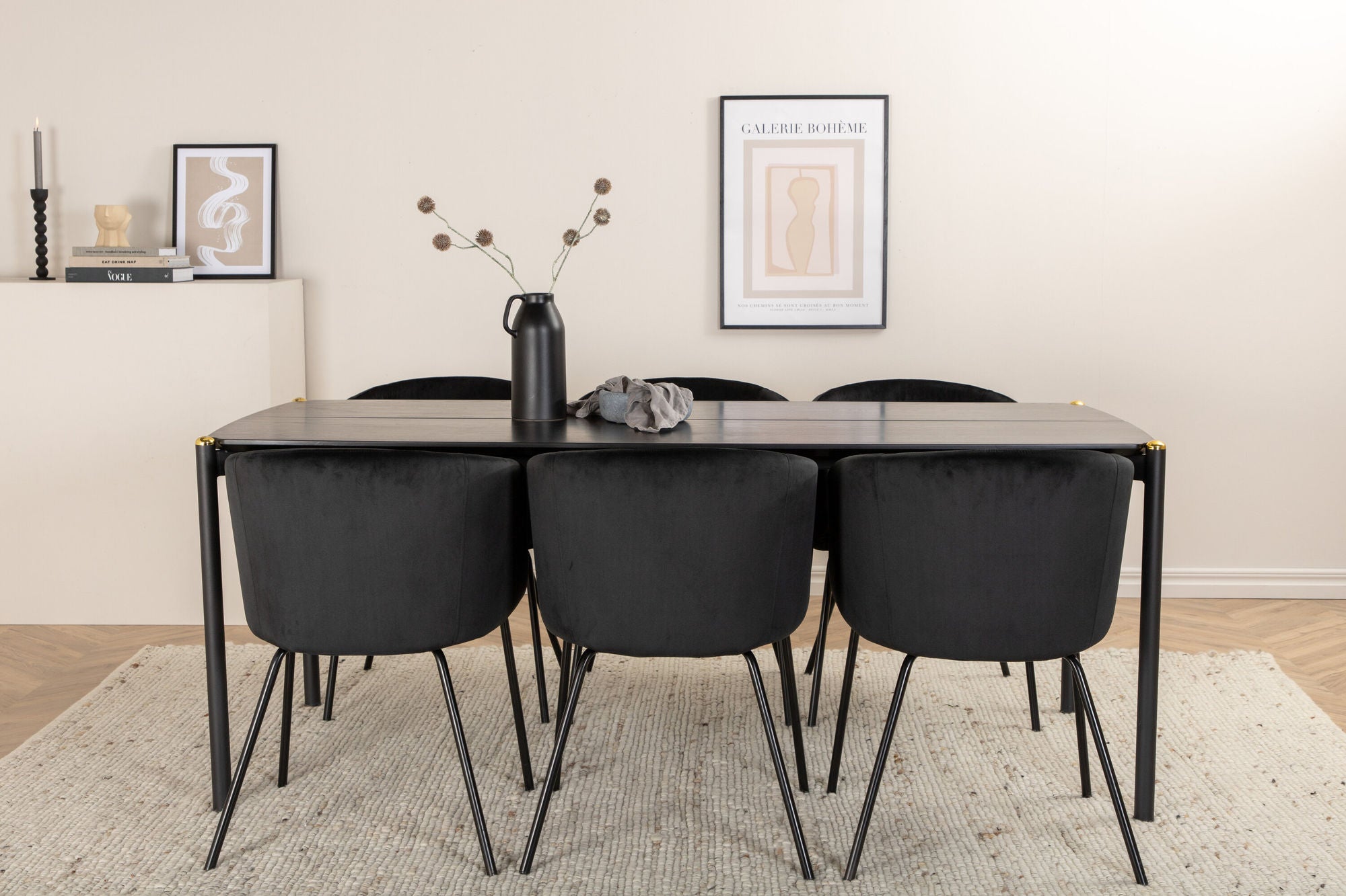 Venture Home Pelle spisebord - Black / black Black+Berit stol - Black / Black Velvet_6