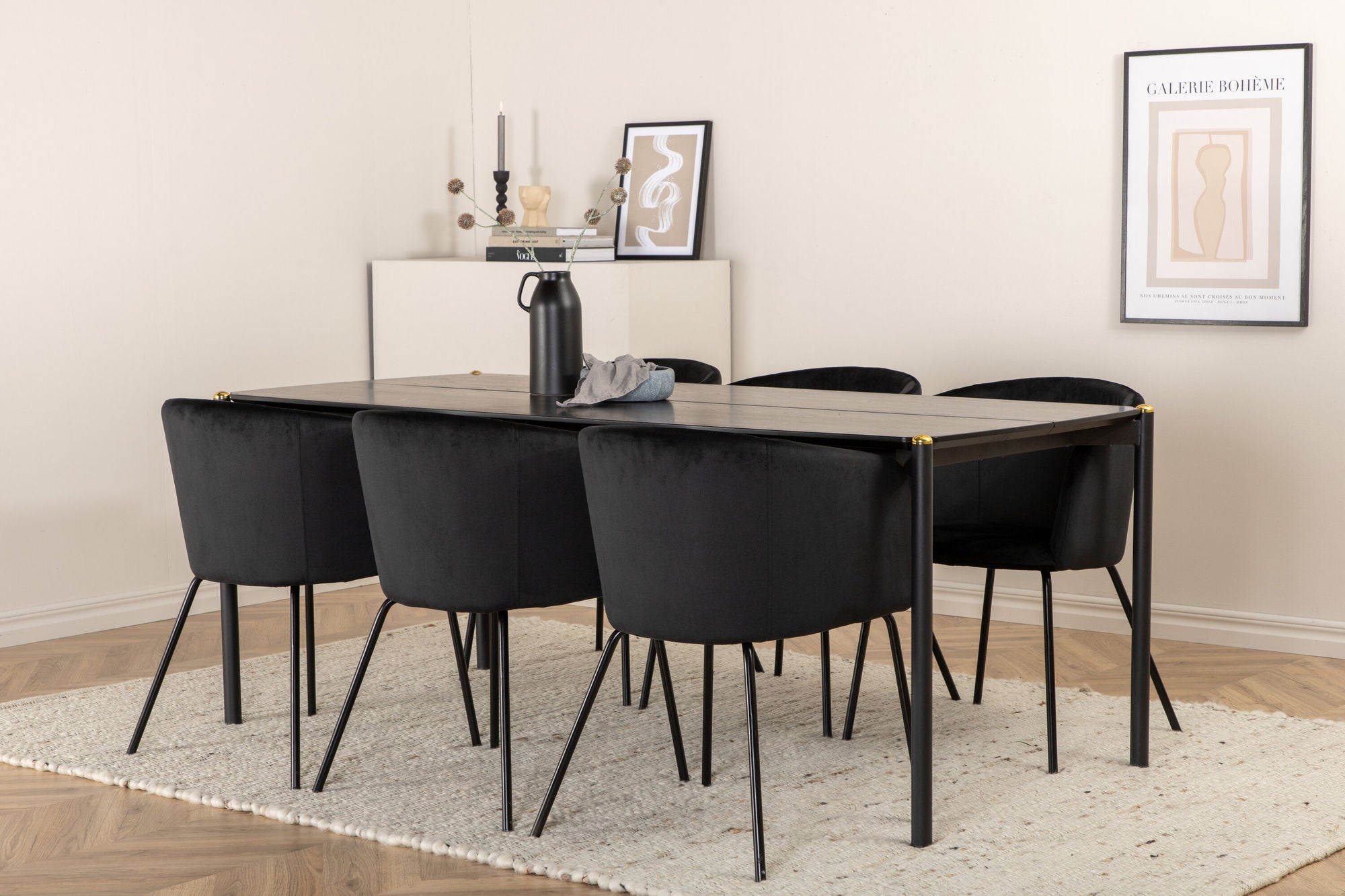 Venture Home Pelle spisebord - Black / black Black+Berit stol - Black / Black Velvet_6