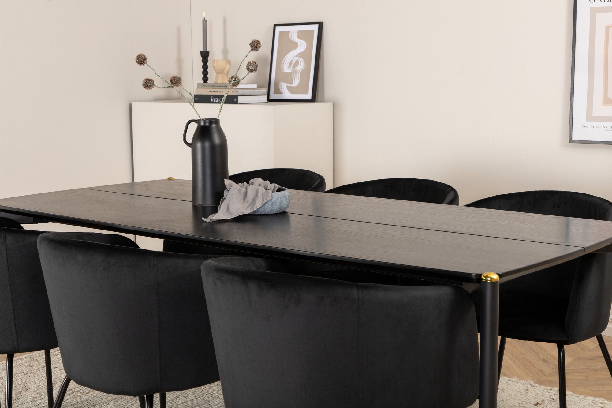 Venture Home Pelle spisebord - Black / black Black+Berit stol - Black / Black Velvet_6