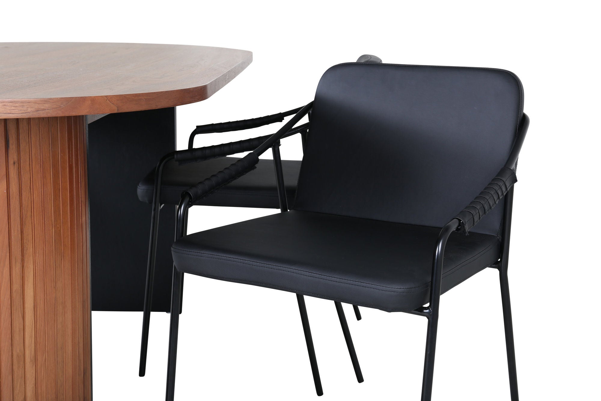 Venture Home Bianca Oval spisebord - Walnut / Black Veneer+Tvist stol - Black / Black PU_4