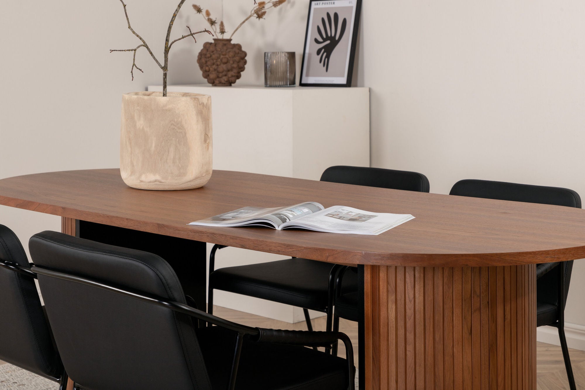 Venture Home Bianca Oval spisebord - Walnut / Black Veneer+Tvist stol - Black / Black PU_4