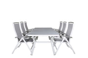 Venture Home Virya spisebord - White Alu / Grey Glass - big bord+Albany 5:pos stol - White/Grey_6