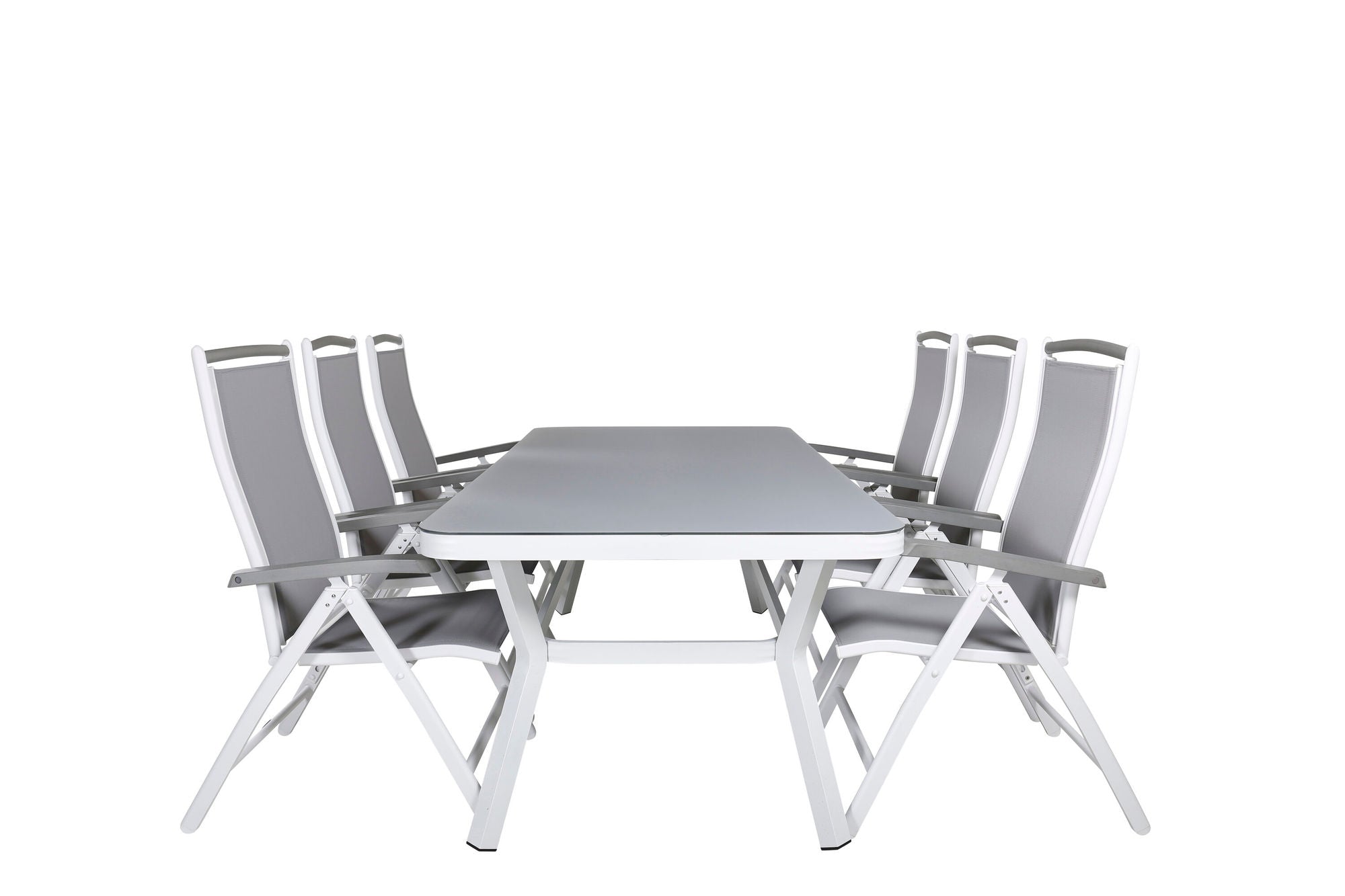 Venture Home Virya spisebord - White Alu / Grey Glass - big bord+Albany 5:pos stol - White/Grey_6