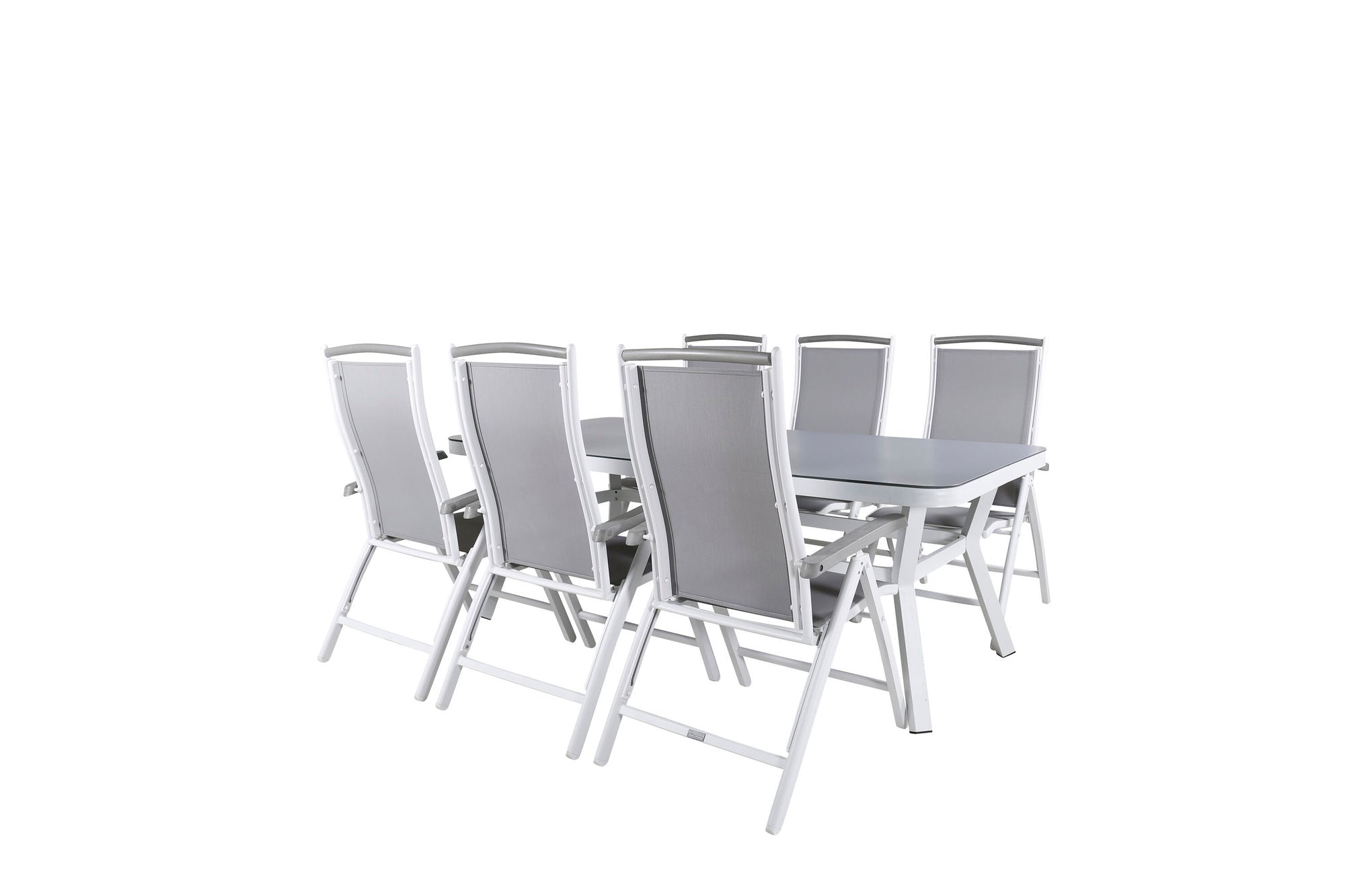 Venture Home Virya spisebord - White Alu / Grey Glass - big bord+Albany 5:pos stol - White/Grey_6